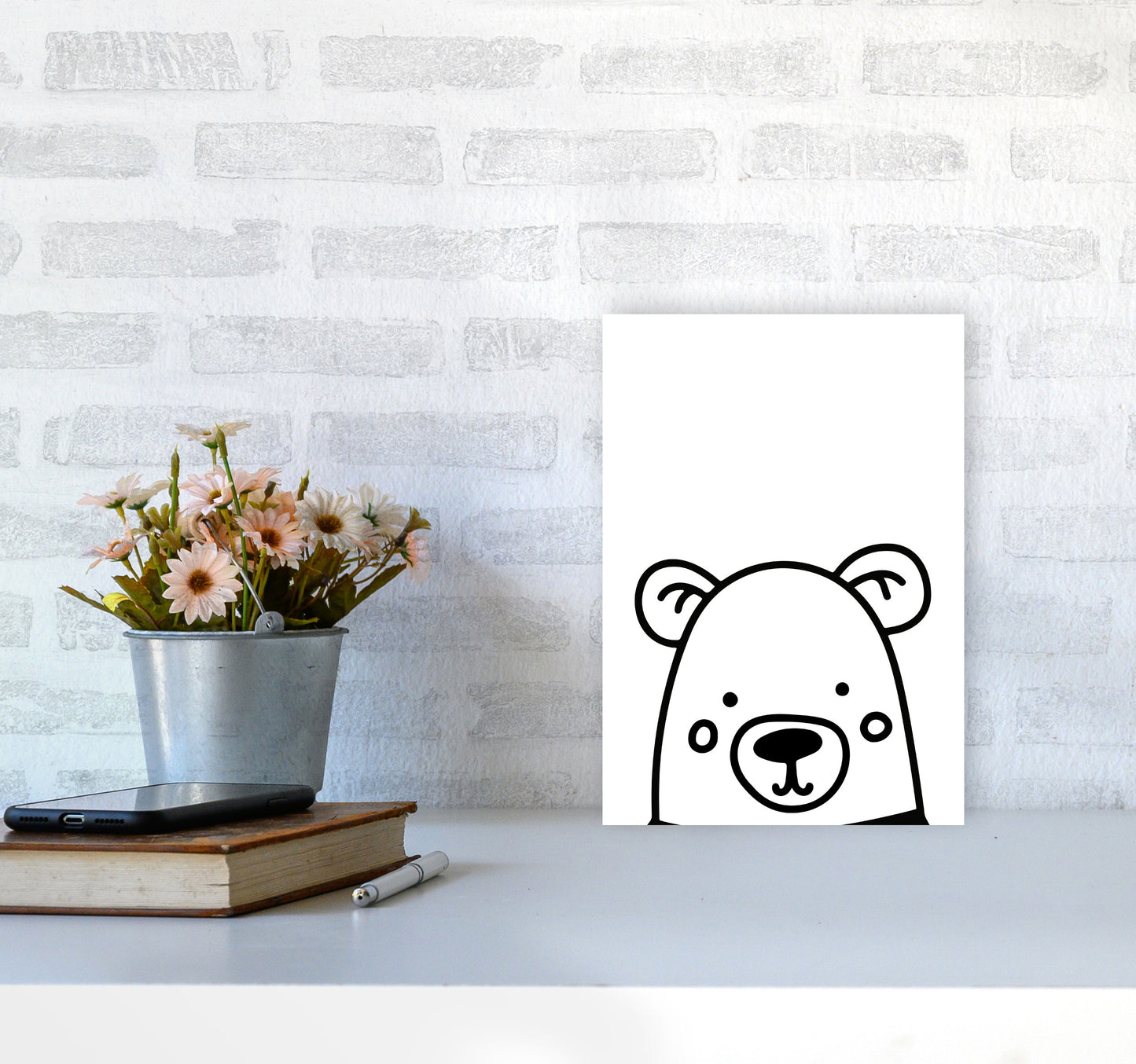 Black And White Bear Modern Print Animal Art Print A4 Black Frame