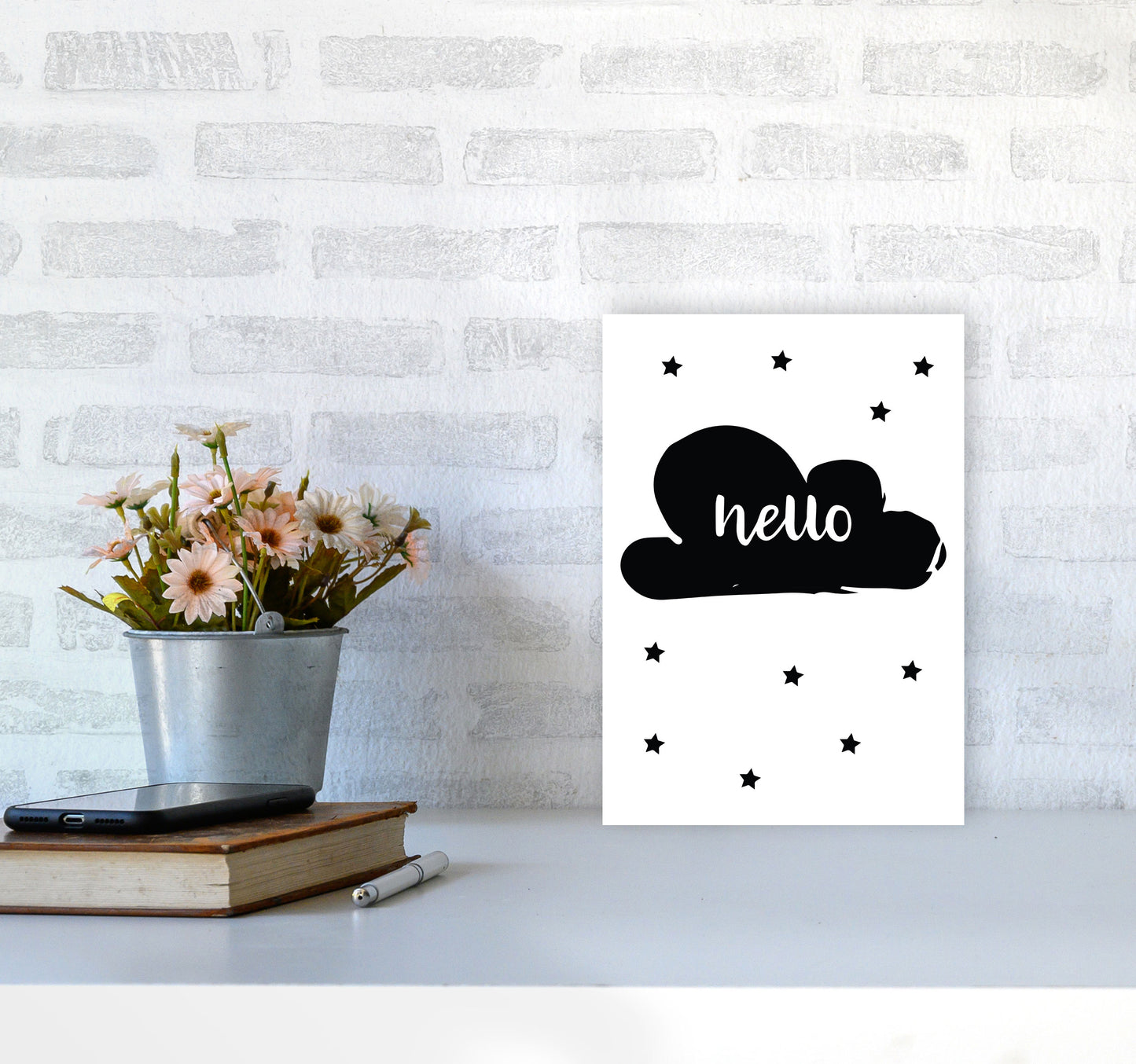 Hello Cloud Black Framed Nursey Wall Art Print A4 Black Frame