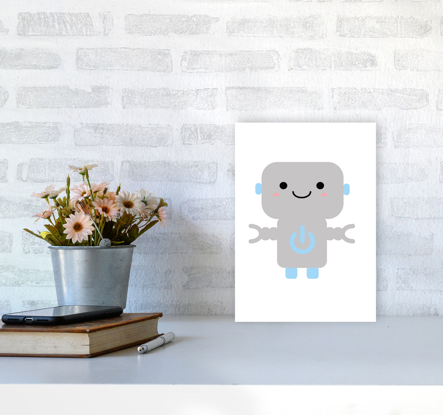 Robot Framed Nursey Wall Art Print A4 Black Frame