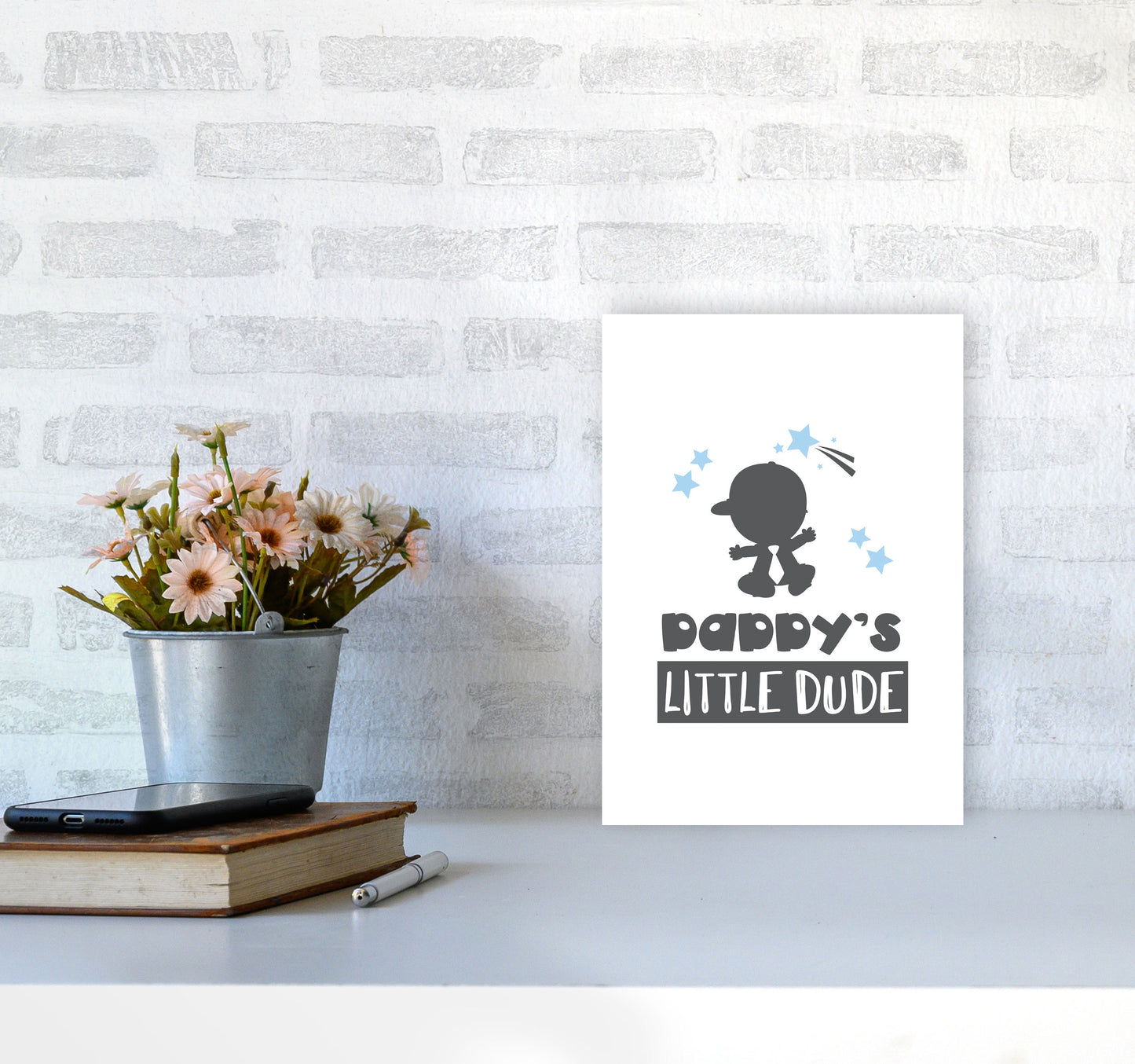 Daddy's Little Dude Framed Nursey Wall Art Print A4 Black Frame