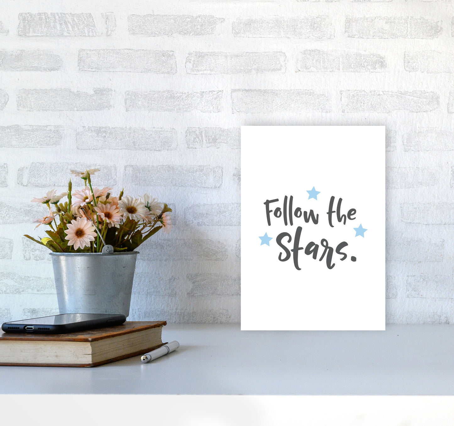 Follow The Stars Framed Typography Wall Art Print A4 Black Frame