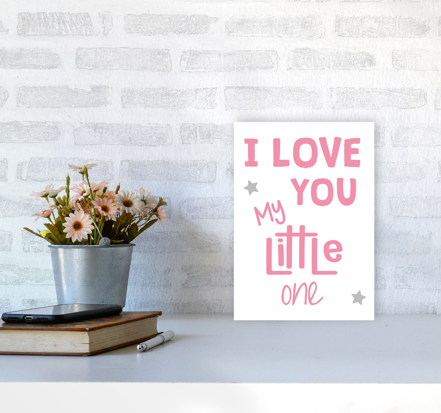 I Love You Little One Pink Framed Nursey Wall Art Print A4 Black Frame