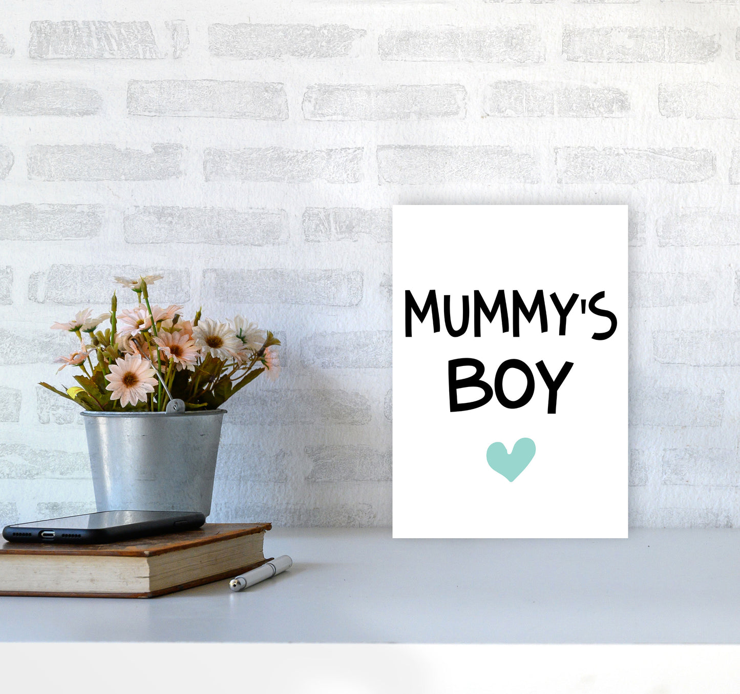 Mummy's Boy Mint Framed Nursey Wall Art Print A4 Black Frame
