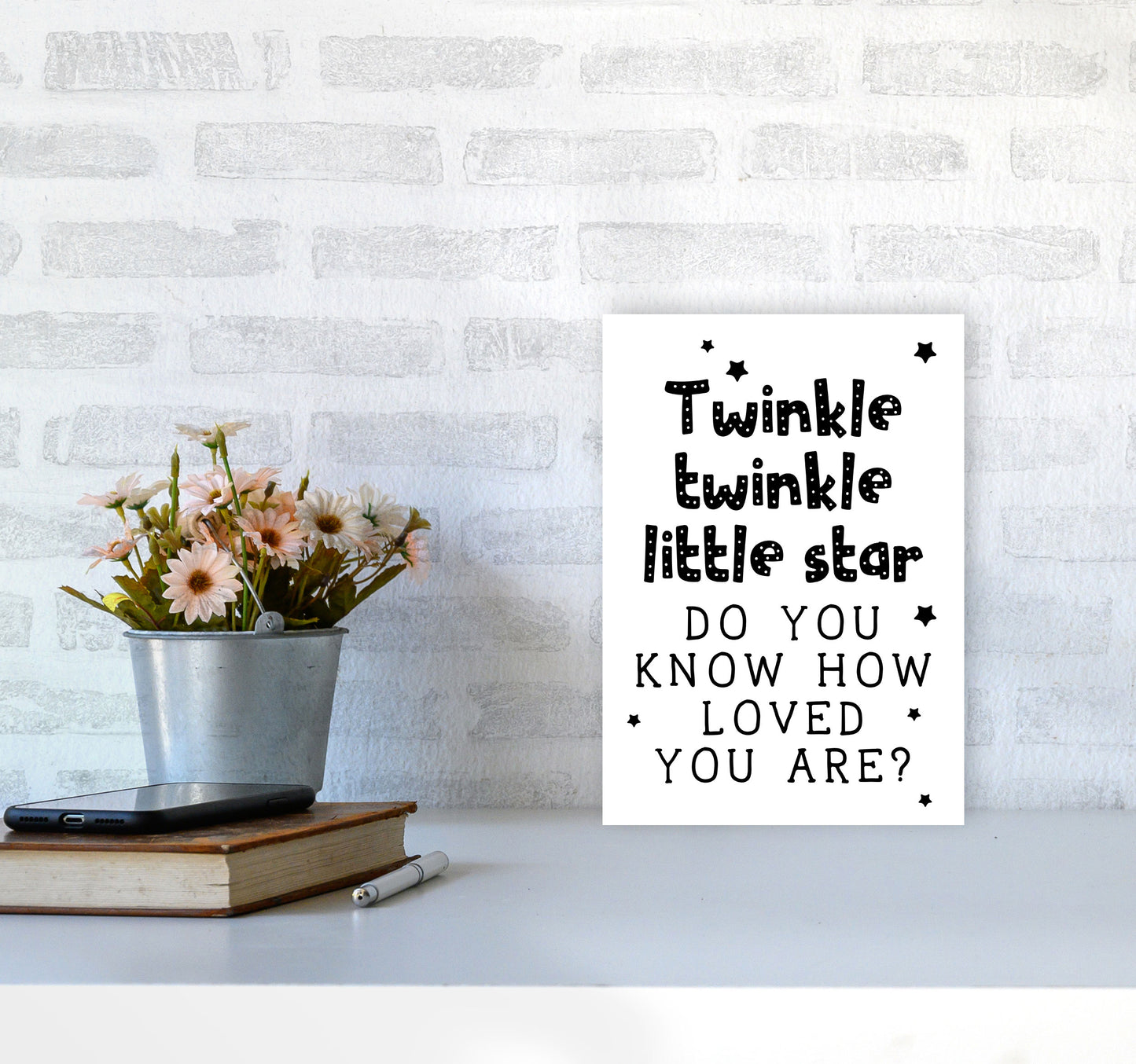 Twinkle Twinkle Little Star Black Framed Nursey Wall Art Print A4 Black Frame