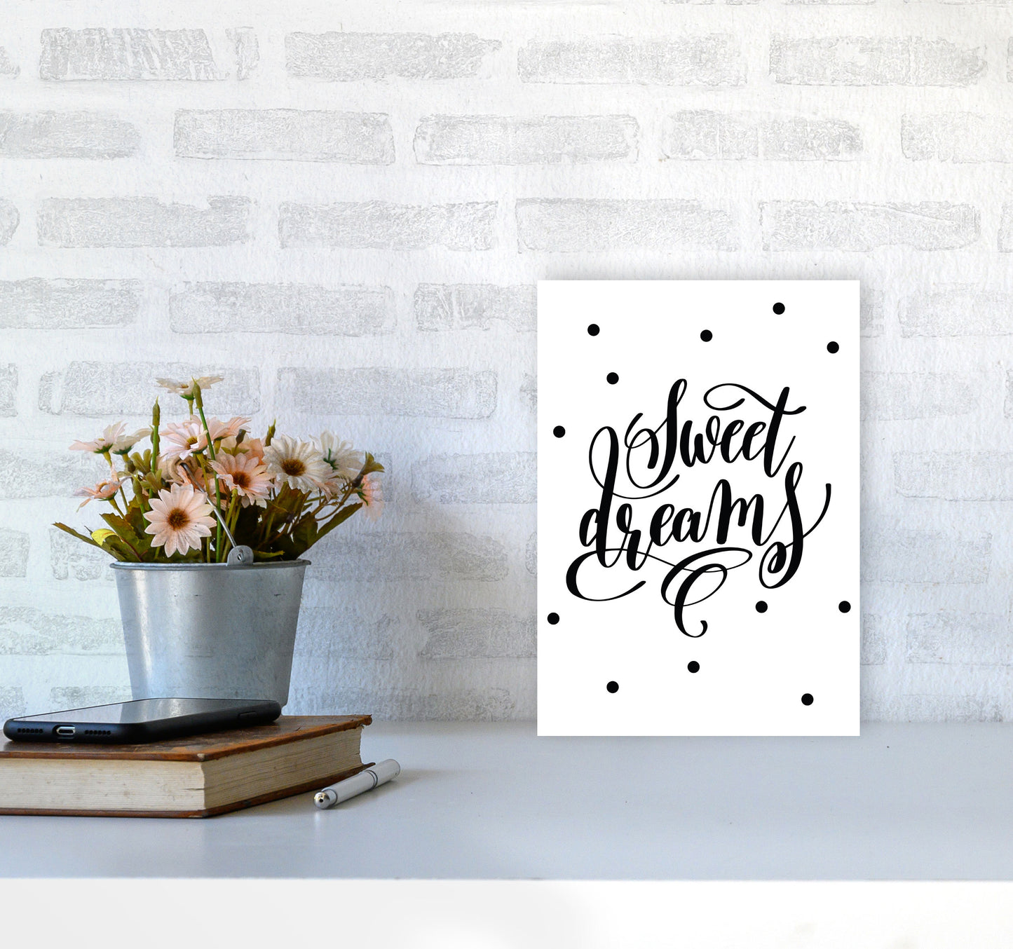 Sweet Dreams Black Modern Print A4 Black Frame