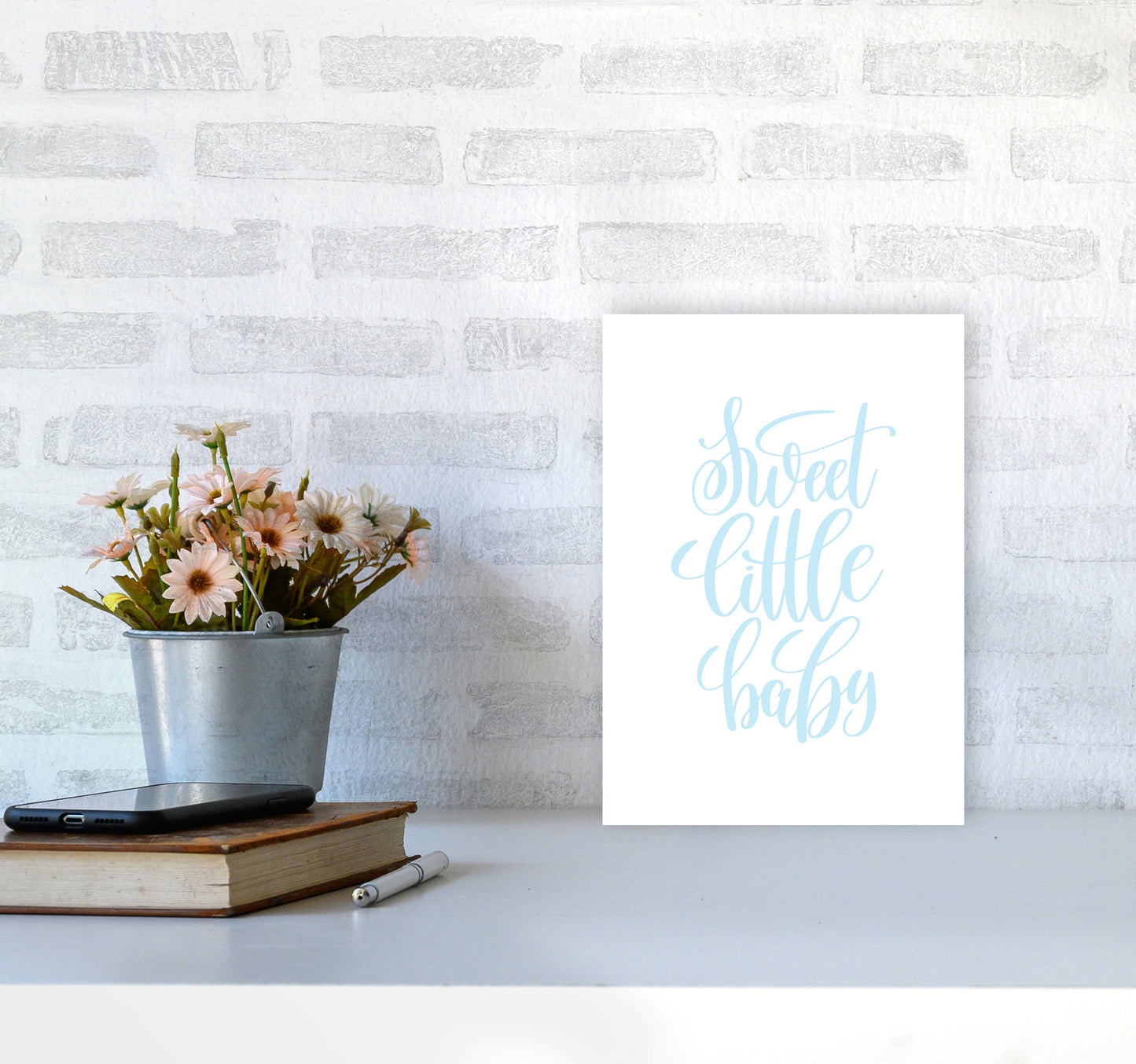 Sweet Little Baby Blue Framed Nursey Wall Art Print A4 Black Frame