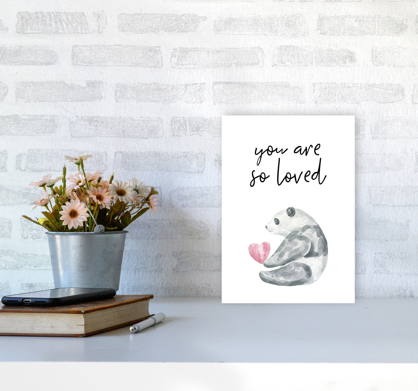 Panda You Are So Loved Framed Nursey Wall Art Print A4 Black Frame