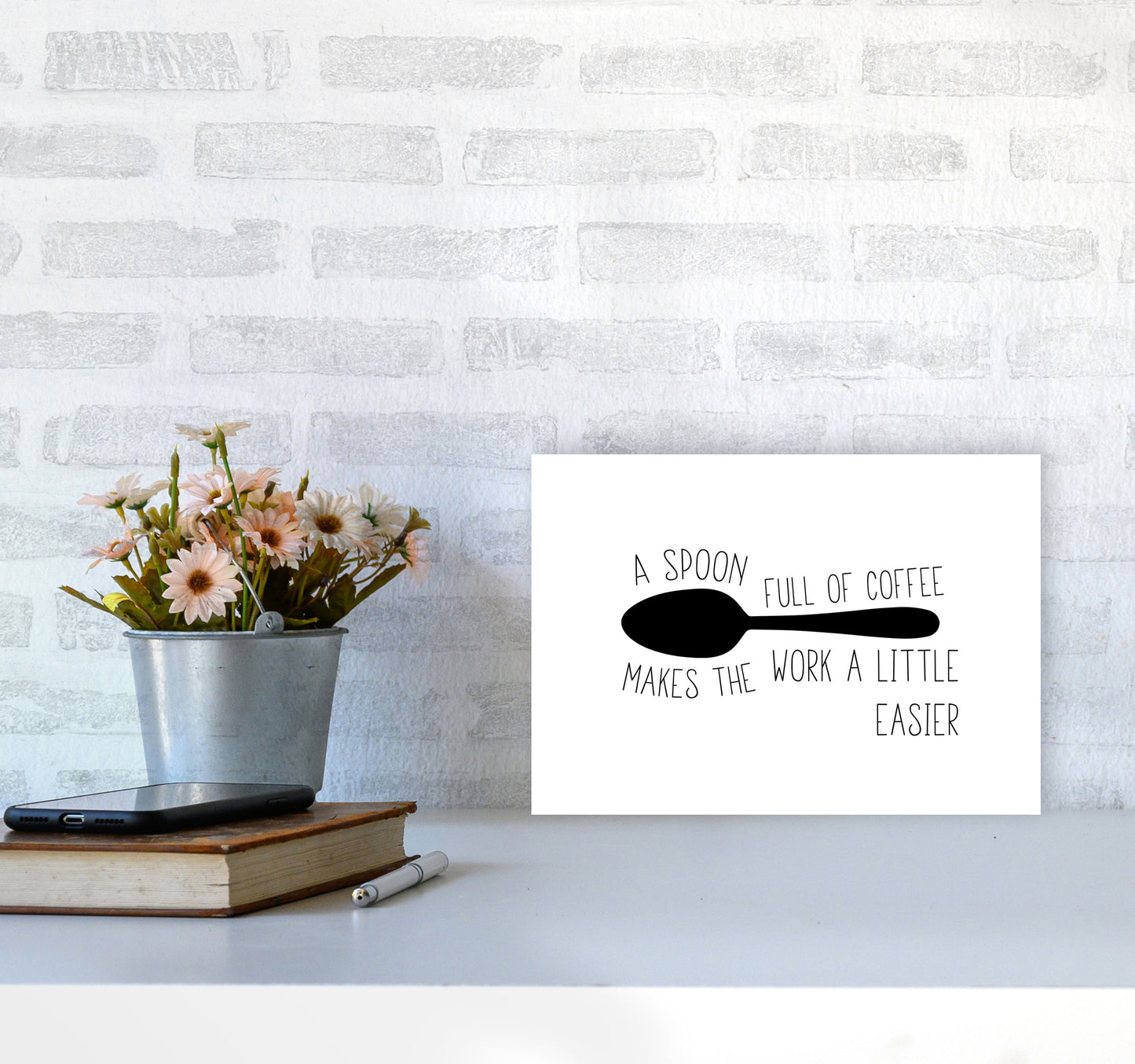 A Spoon Full Of Coffee Modern Print, Framed Kitchen Wall Art A4 Black Frame