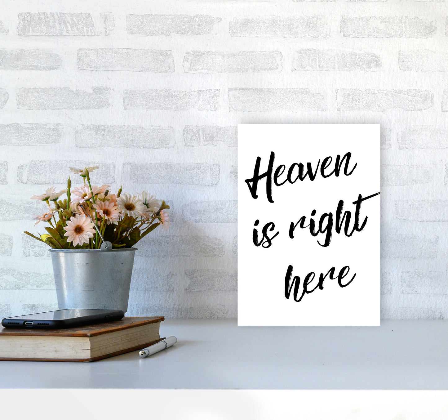 Heaven Is Right Here Framed Typography Wall Art Print A4 Black Frame