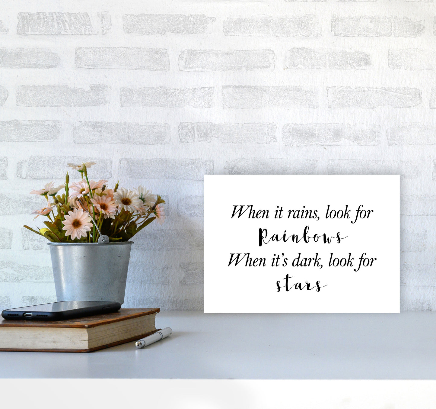 When It Rains Look For Rainbows Modern Print A4 Black Frame