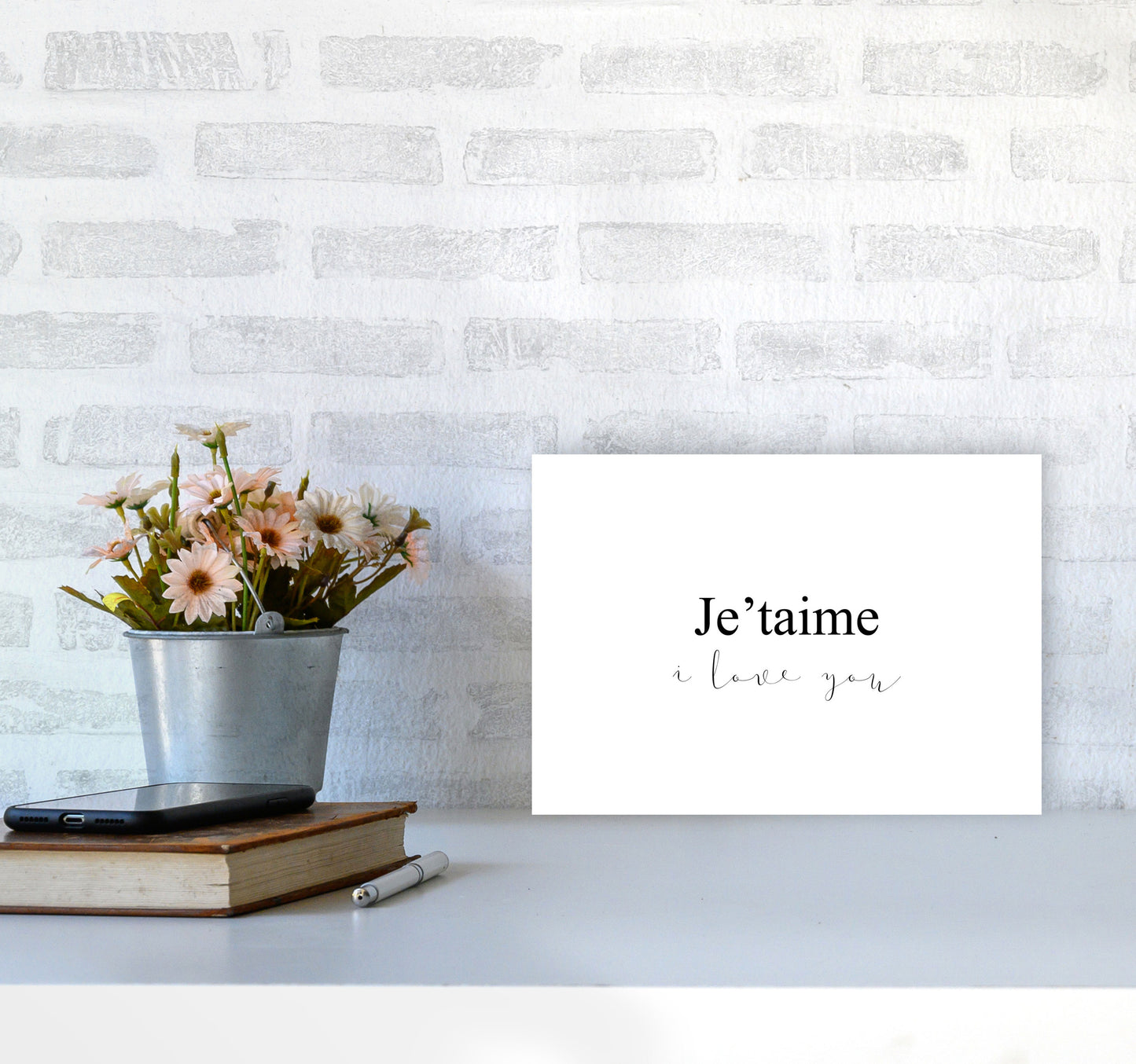 Je'taime Framed Typography Wall Art Print A4 Black Frame