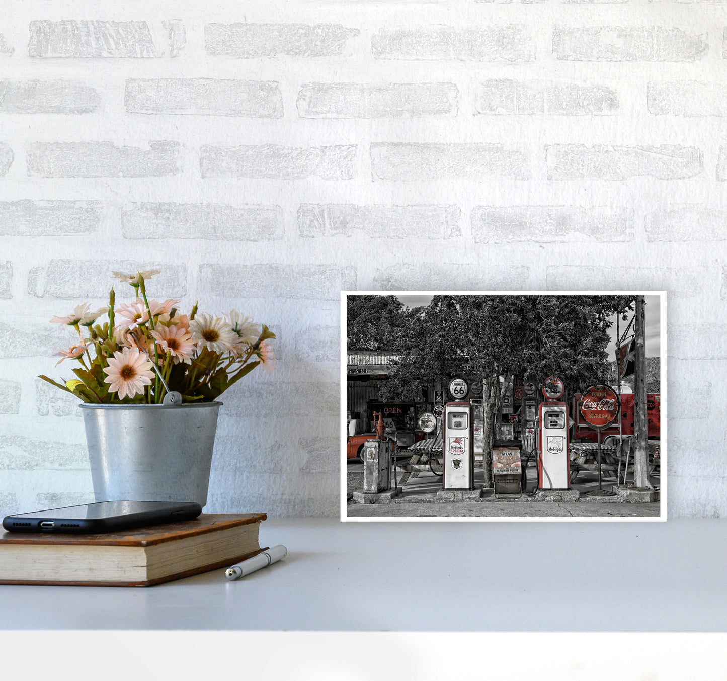 Retro Black And Red Gas Pumps Modern Print A4 Black Frame