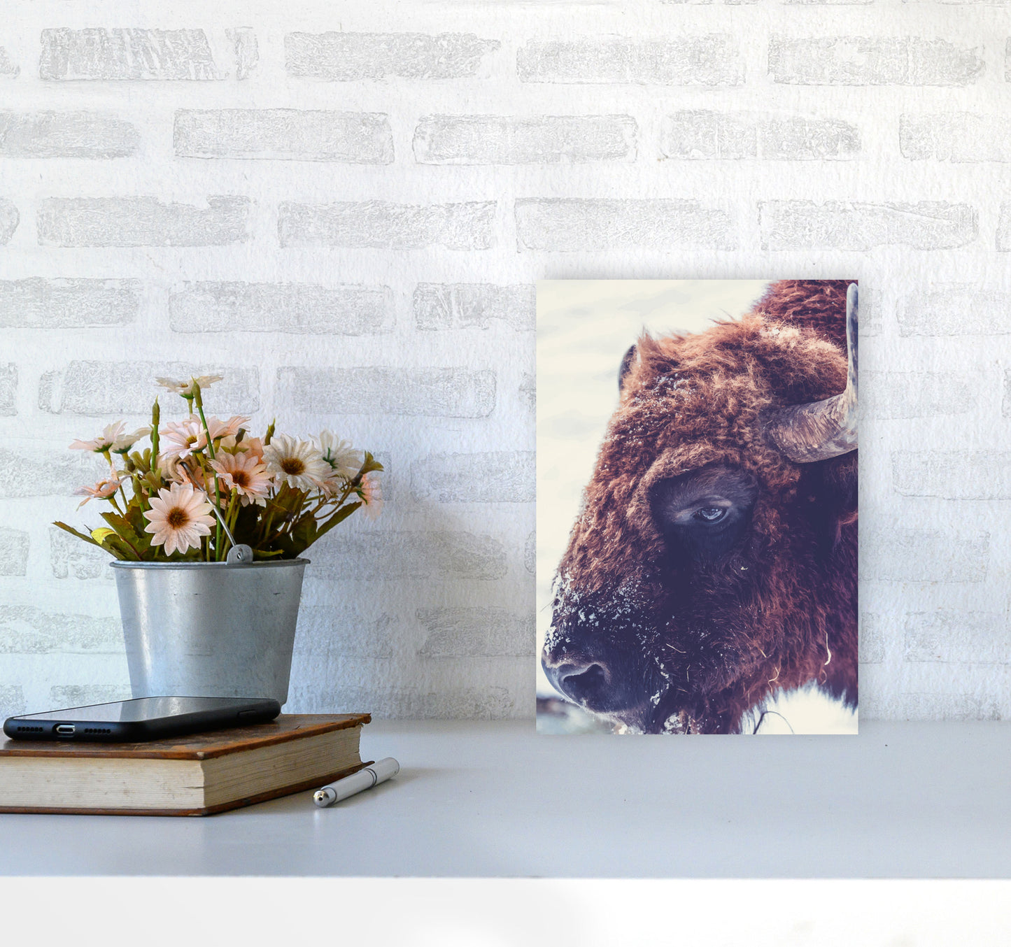 Bull Modern Print Animal Art Print A4 Black Frame