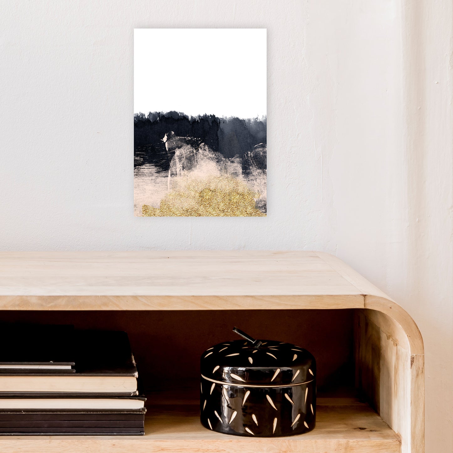 Lux Half Navy And Gold Paint Strokes Art Print by Pixy Paper A4 Black Frame