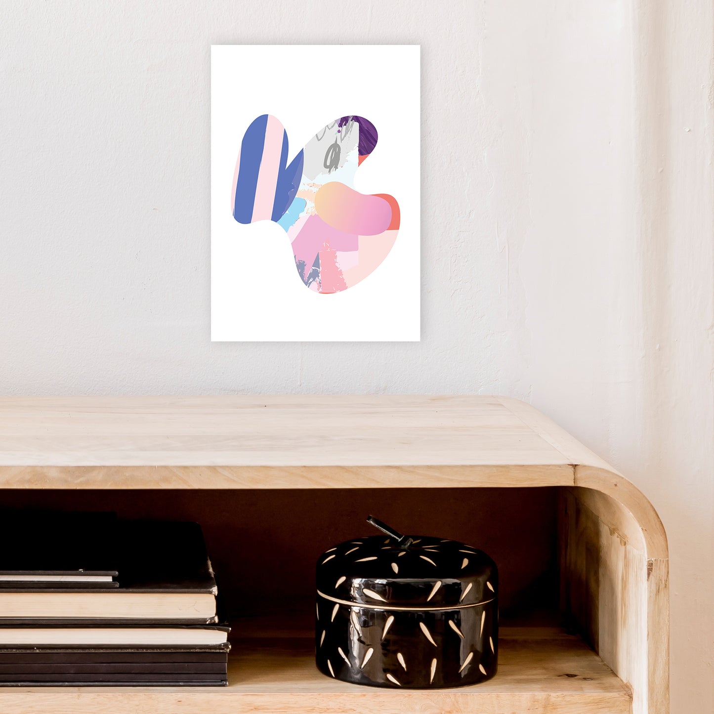 Pink Butterfly Abstract Shape Art Print by Pixy Paper A4 Black Frame