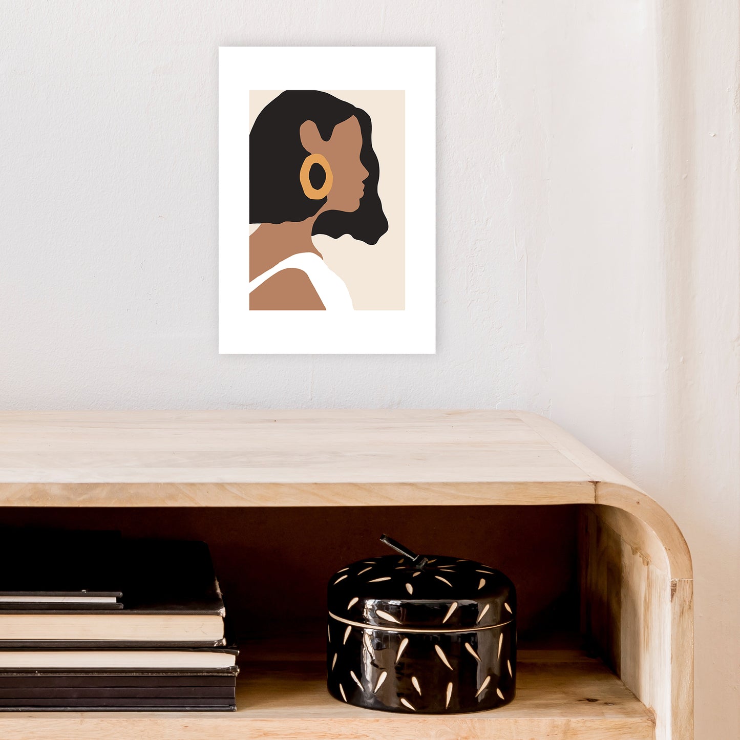 Mica Girl With Earring N6 Art Print by Pixy Paper A4 Black Frame