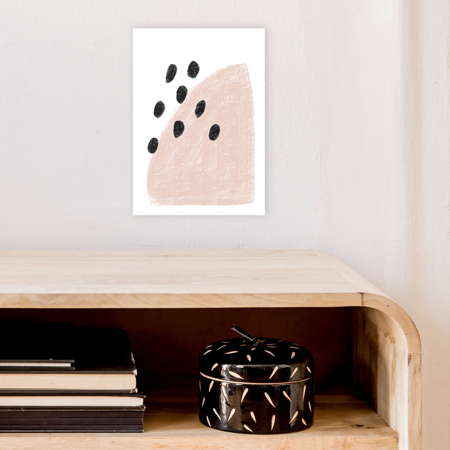 Dalia Chalk Pink Polka Art Print by Pixy Paper A4 Black Frame