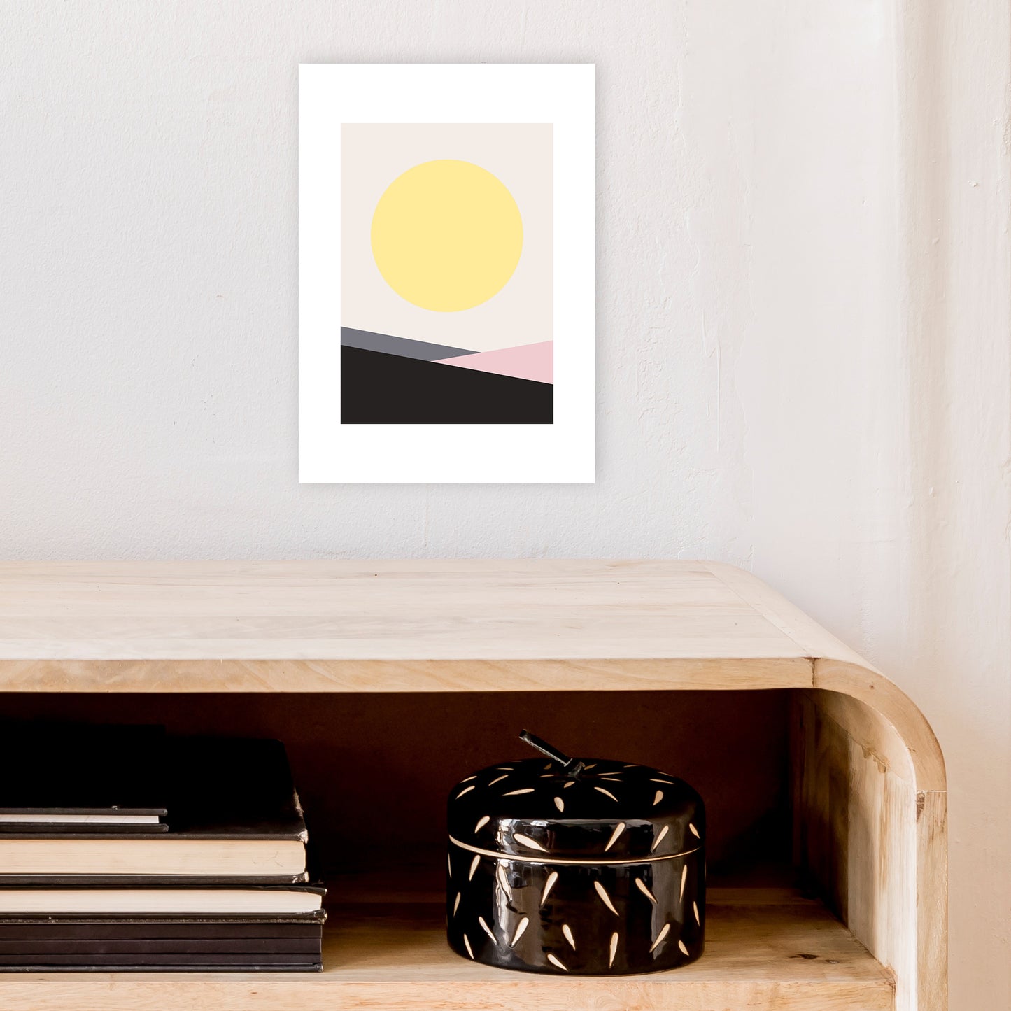 Mila Pink Big Sun N7 Art Print by Pixy Paper A4 Black Frame
