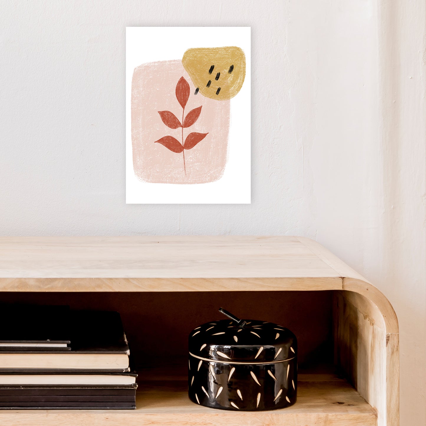 Dalia Chalk Red Leaf Art Print by Pixy Paper A4 Black Frame