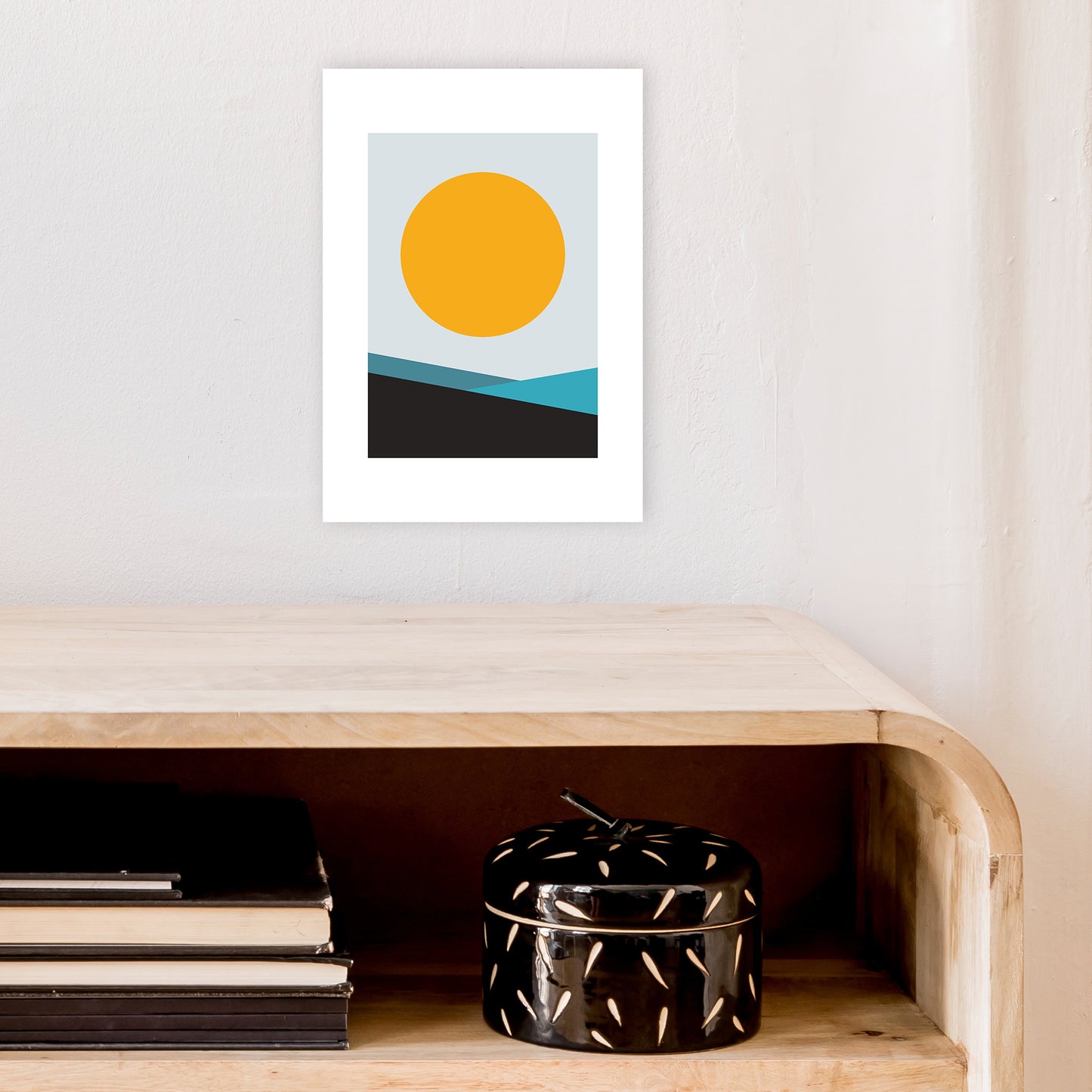 Mita Teal Big Sun N6 Art Print by Pixy Paper A4 Black Frame