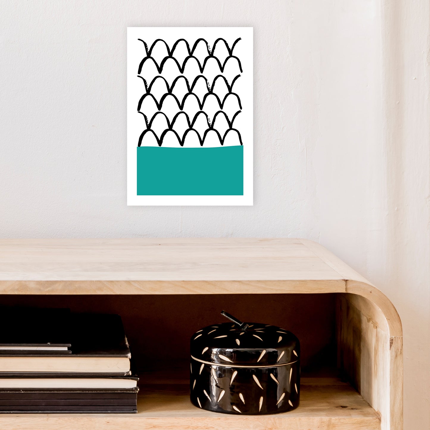 Teal Fishscales Neon Funk Art Print by Pixy Paper A4 Black Frame