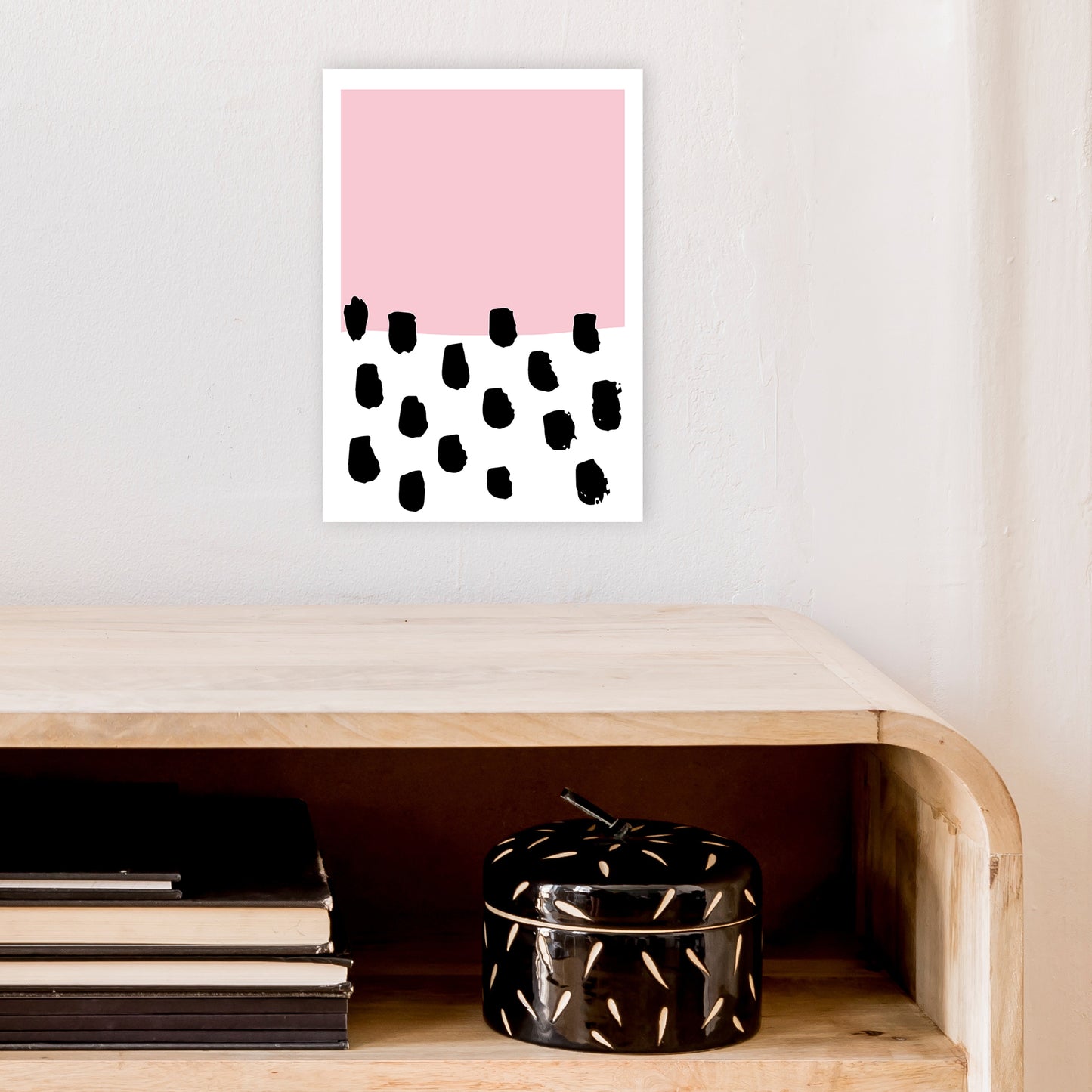 Pink Polka Neon Funk Art Print by Pixy Paper A4 Black Frame