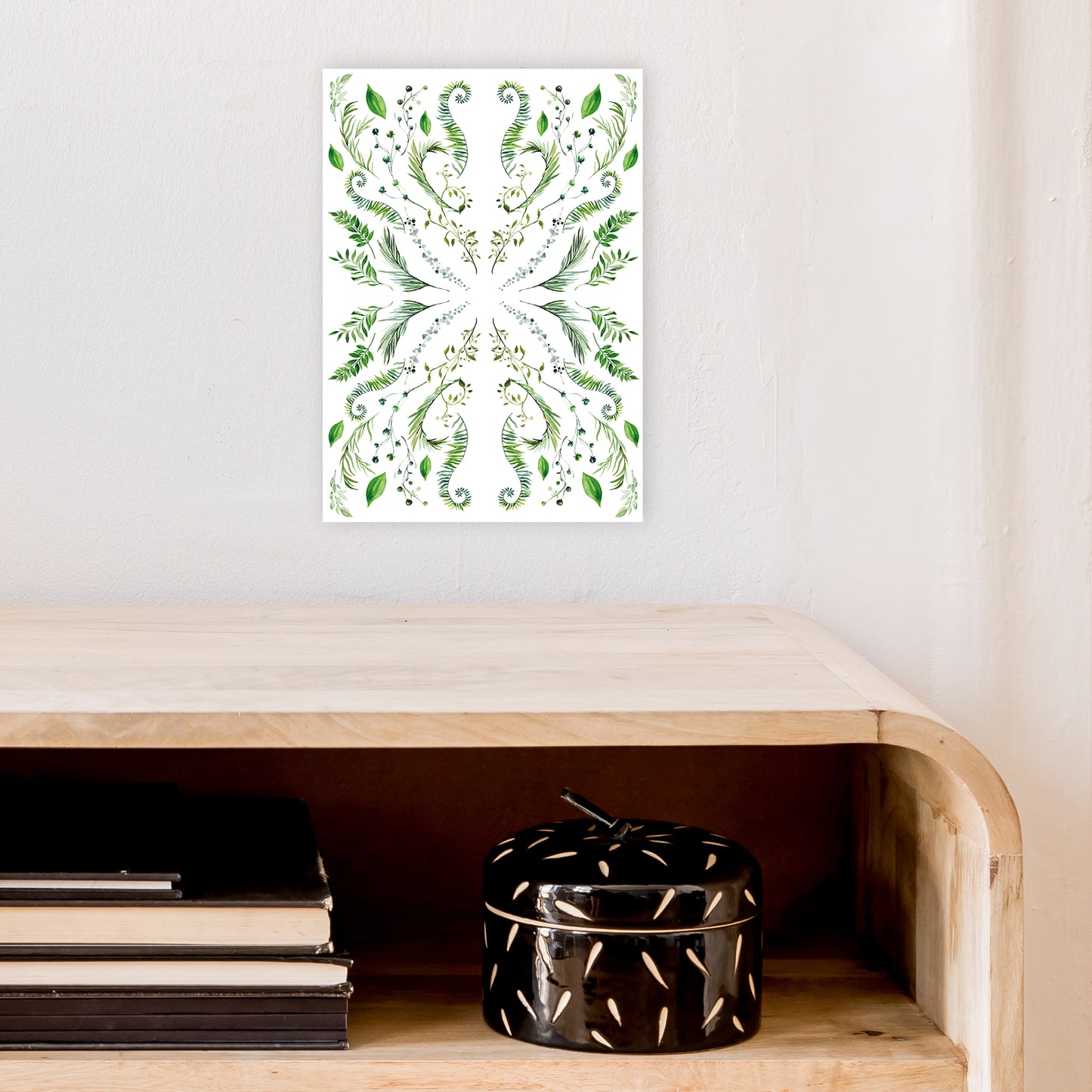 Mirrored Plants Exotic Art Print by Pixy Paper A4 Black Frame