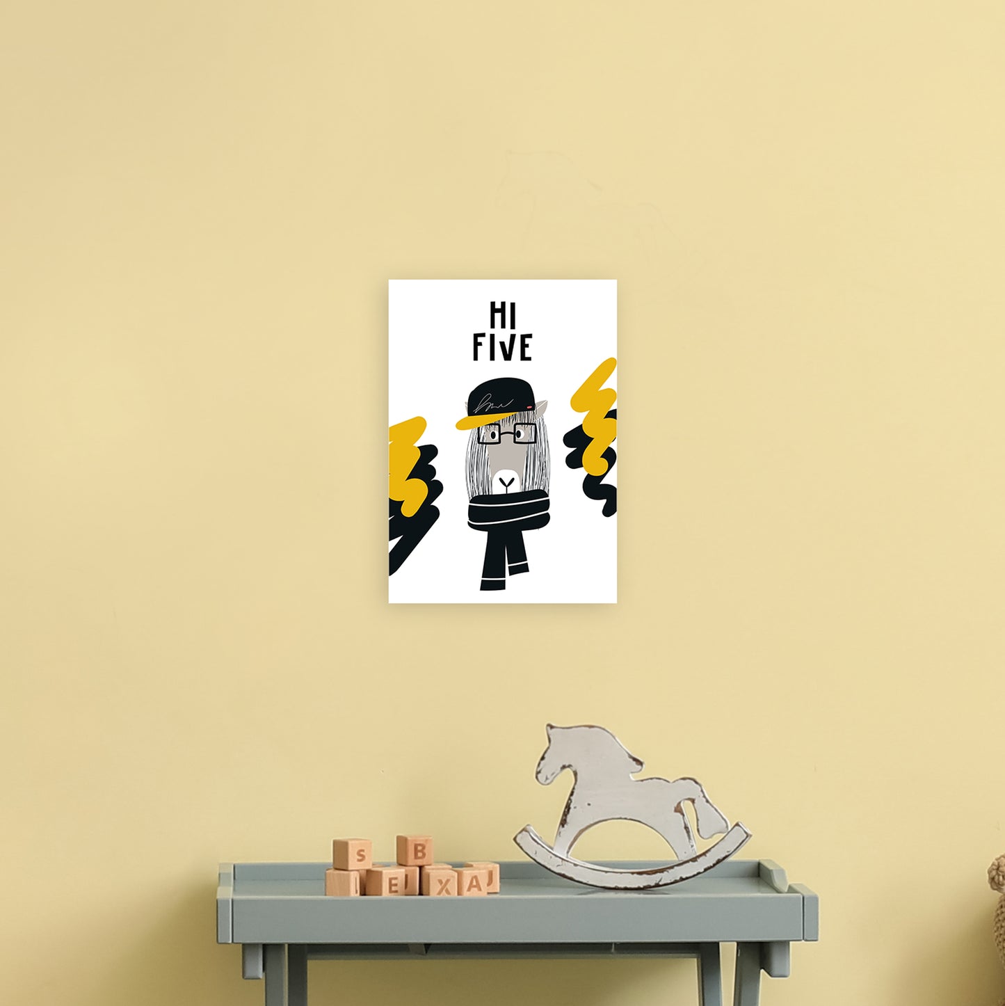 Hi Five Pop Art Print by Pixy Paper A4 Black Frame