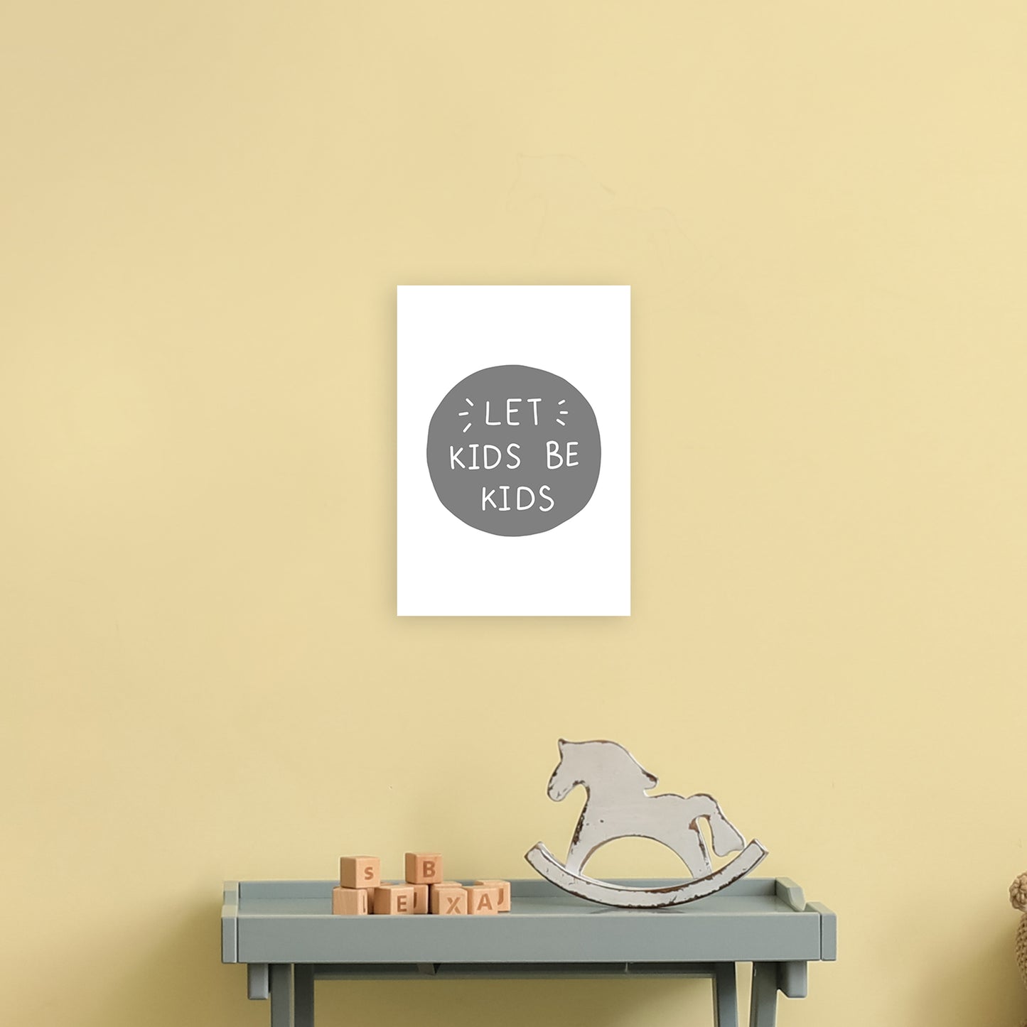 Let Kids Be Kids Super Scandi Grey Art Print by Pixy Paper A4 Black Frame