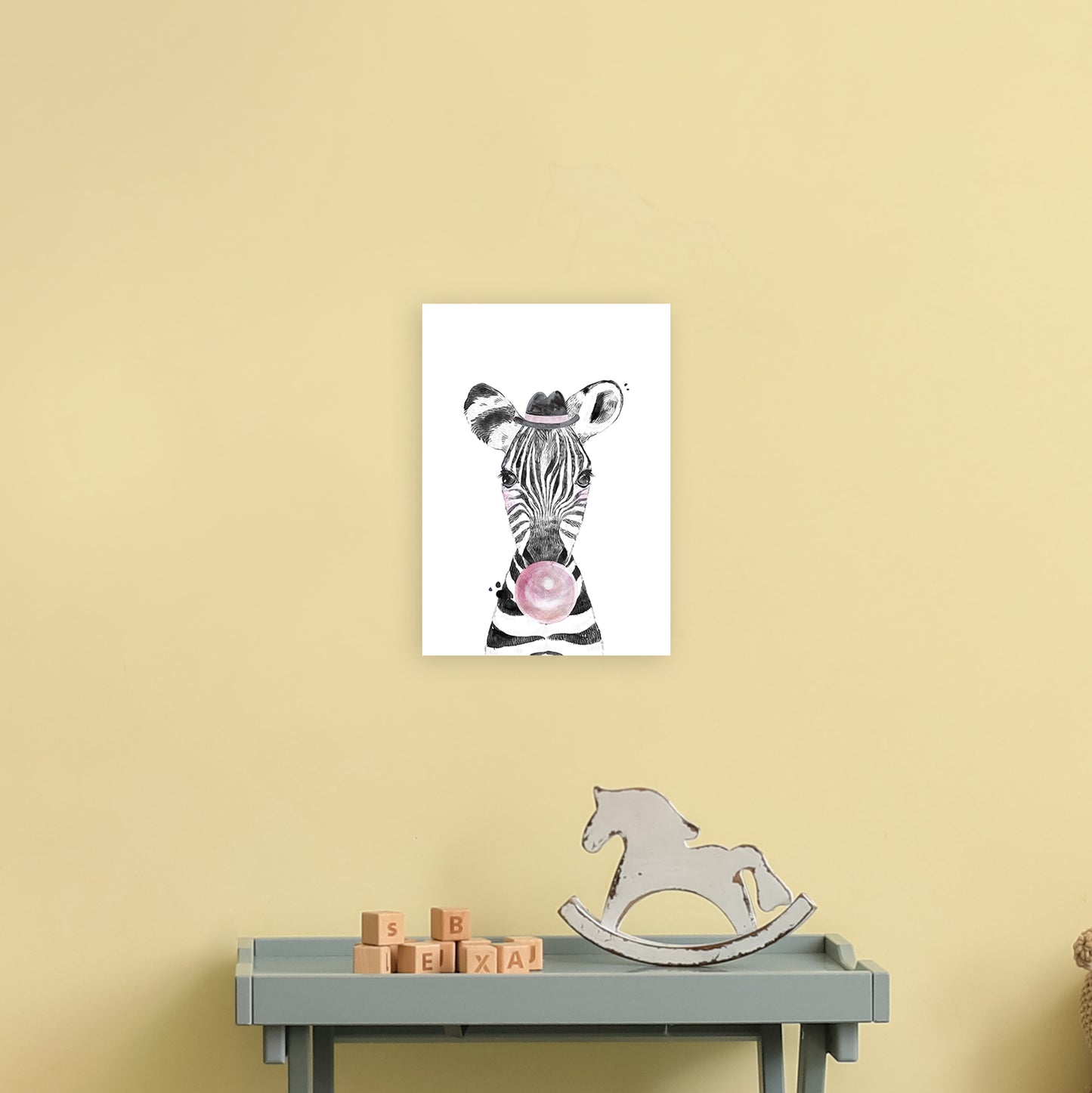 Safari Babies Zebra With Bubble Art Print by Pixy Paper A4 Black Frame