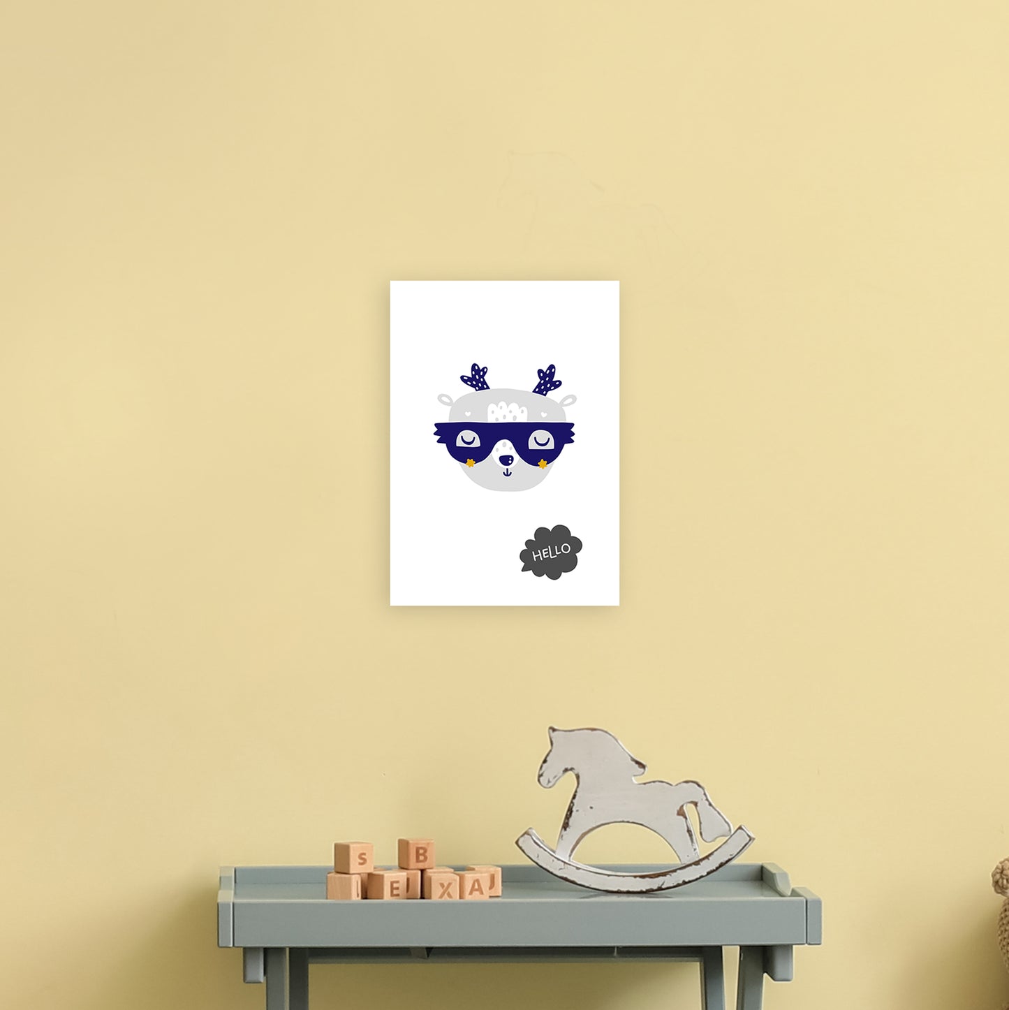 Hello Animal Navy Uper Scandi Art Print by Pixy Paper A4 Black Frame