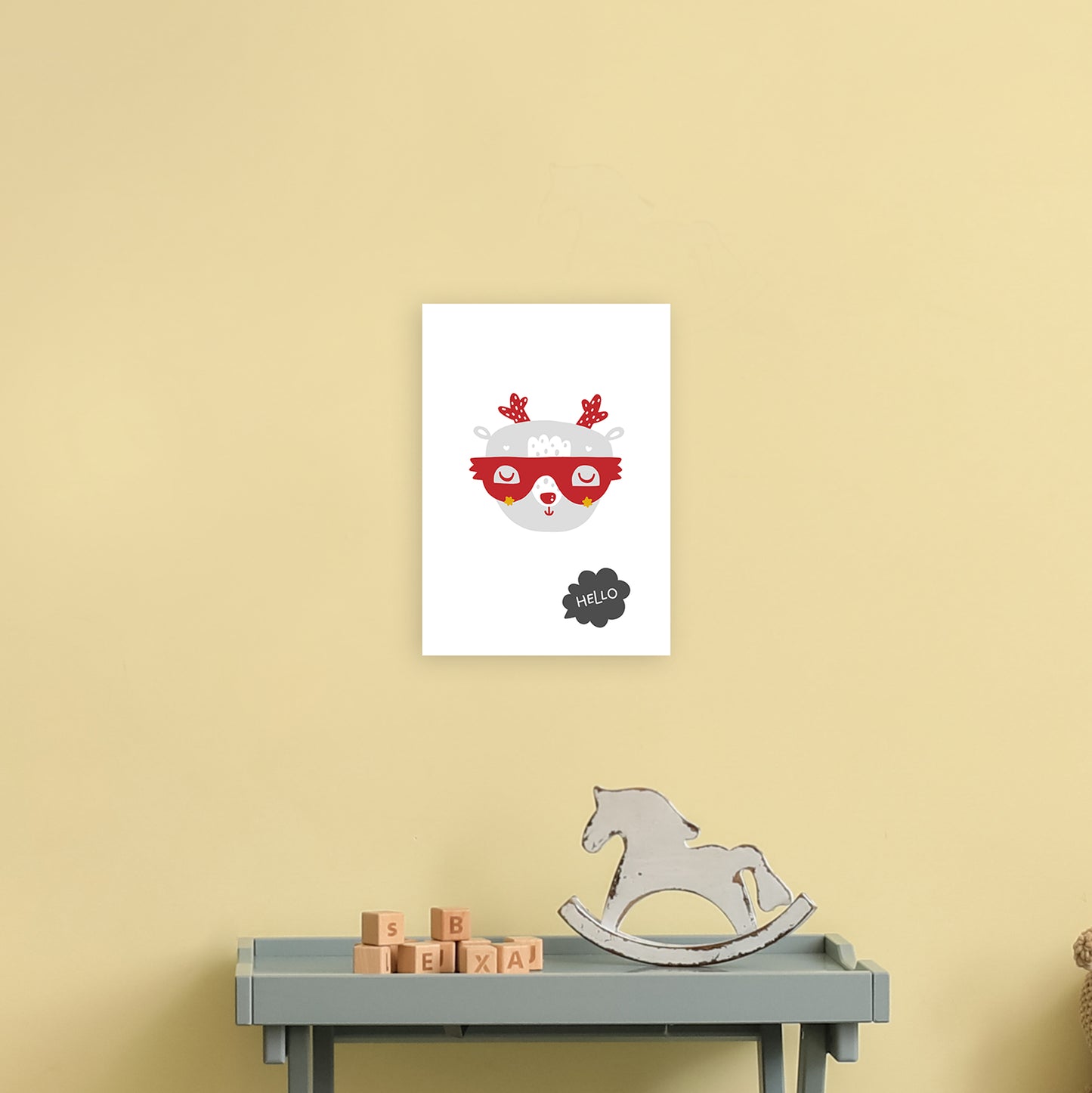 Hello Animal Red Super Scandi Art Print by Pixy Paper A4 Black Frame