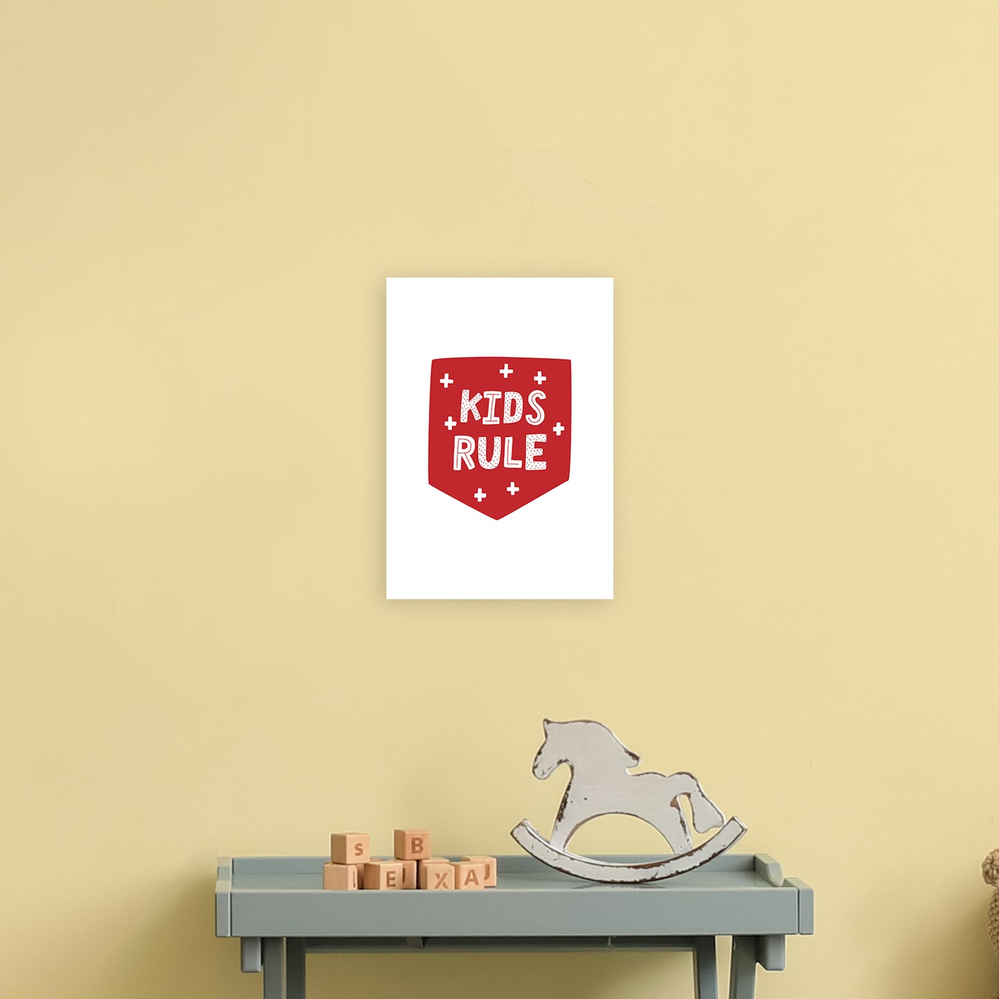 Kids Rule Red Super Scandi Art Print by Pixy Paper A4 Black Frame