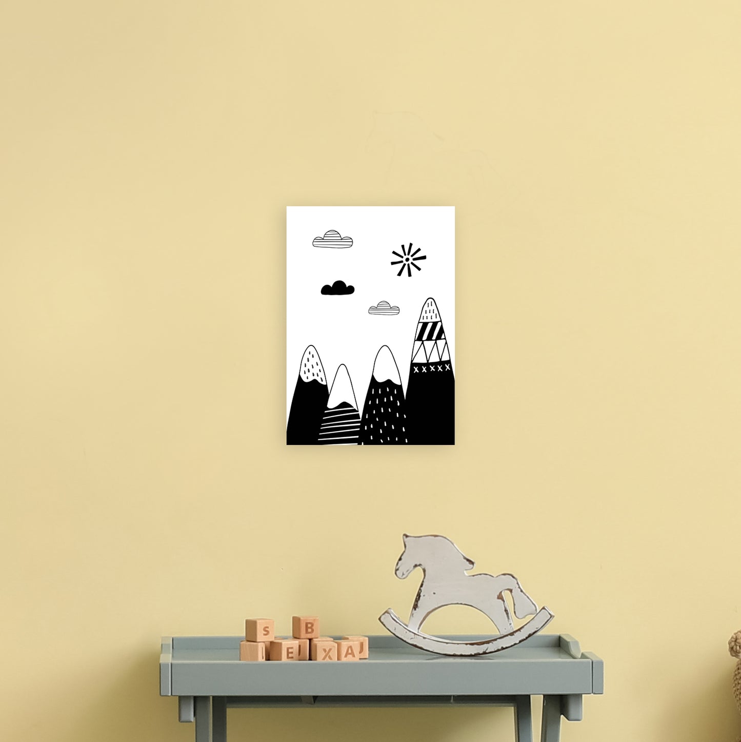 Scandinavian Mountains Art Print by Pixy Paper A4 Black Frame