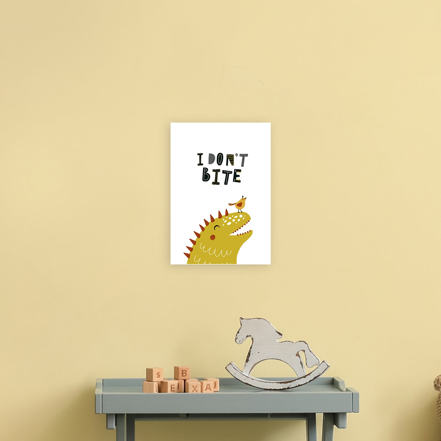 I Don'T Bite Dino Art Print by Pixy Paper A4 Black Frame