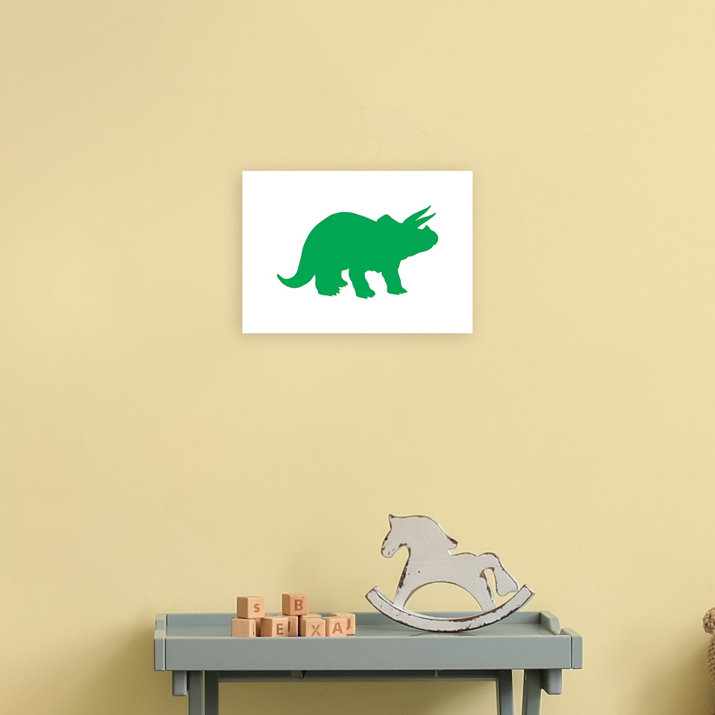 Triceratops Green Art Print by Pixy Paper A4 Black Frame