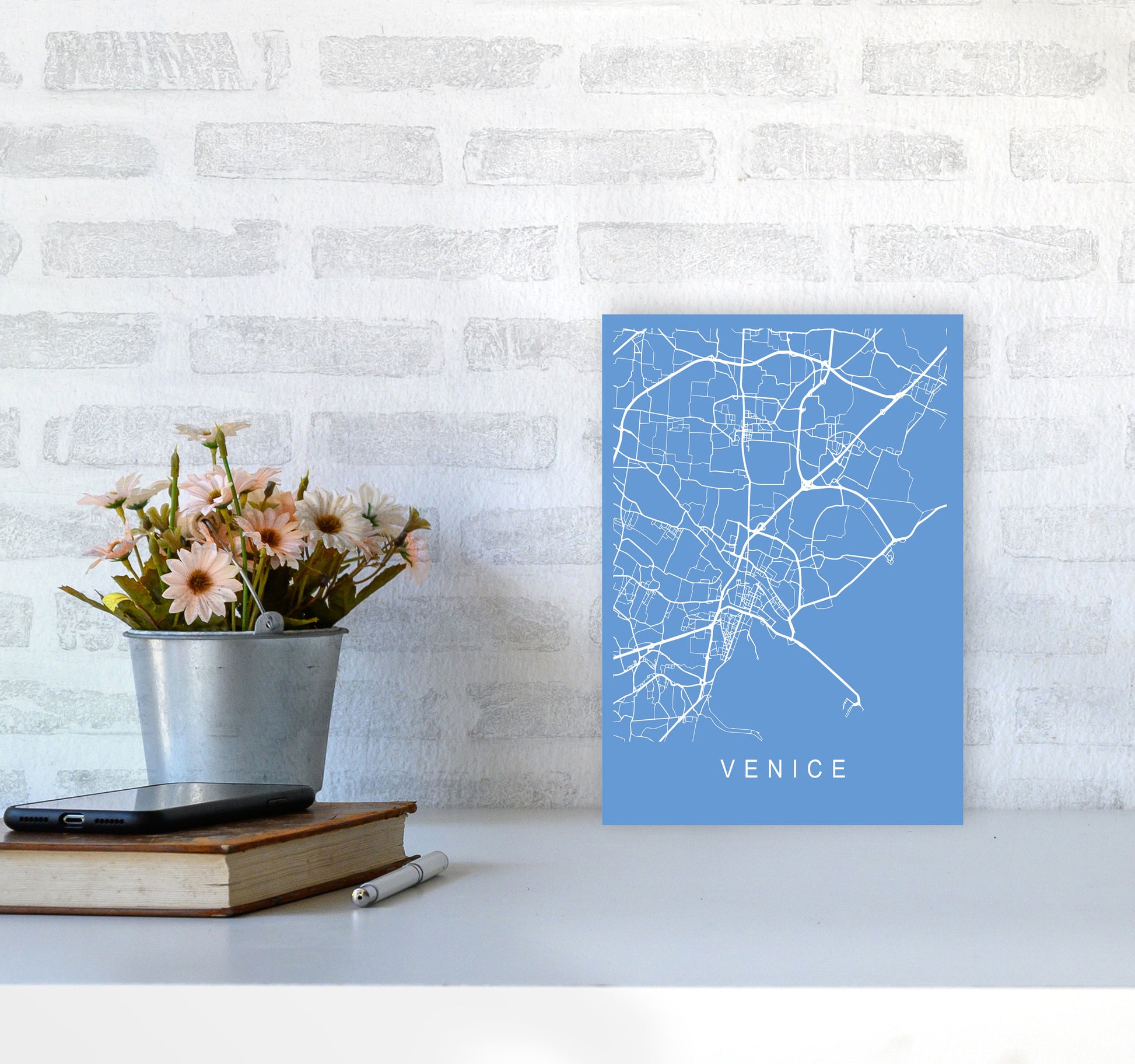 Venice Map Blueprint Art Print by Pixy Paper A4 Black Frame