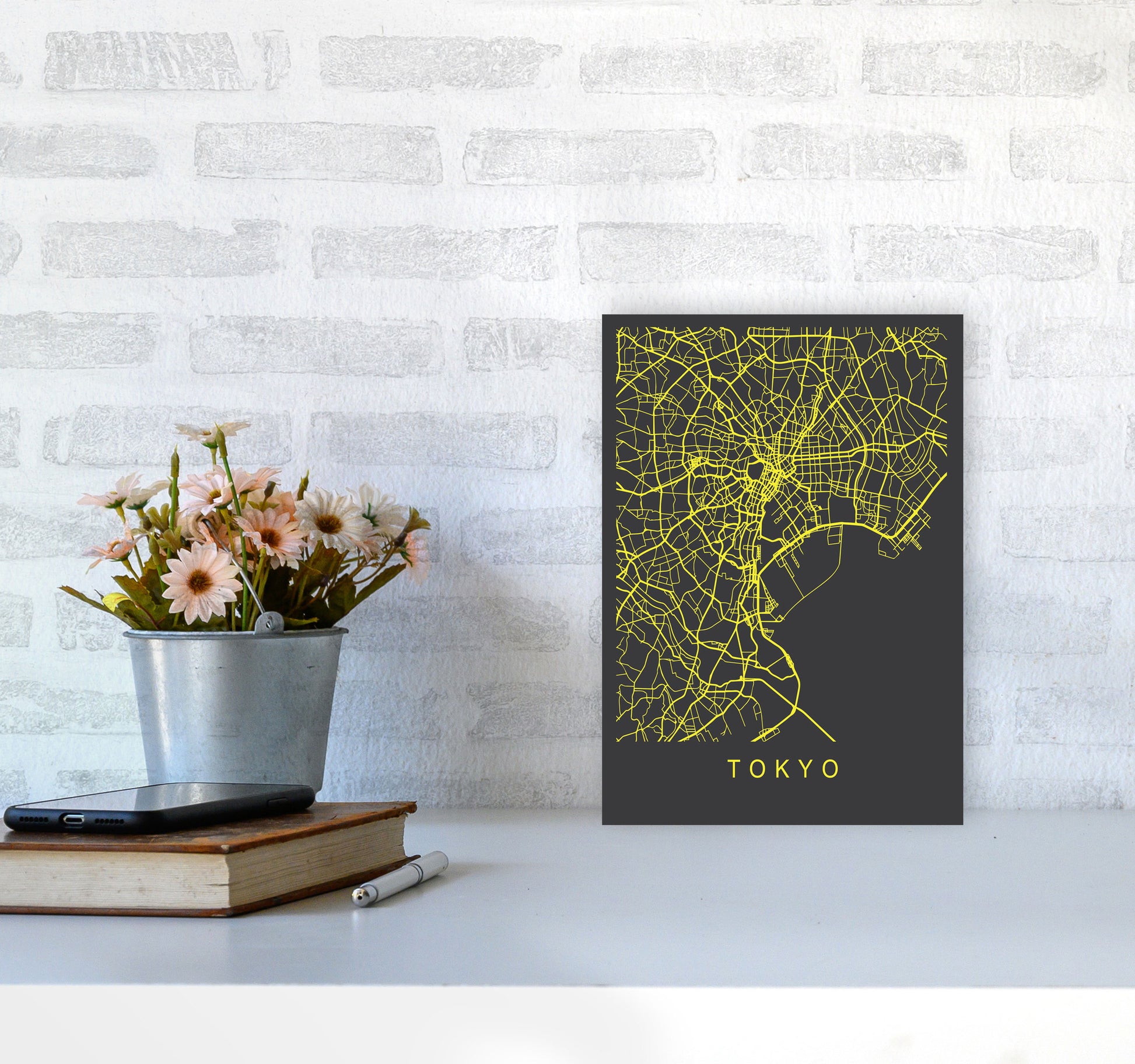 Tokyo Map Neon Art Print by Pixy Paper A4 Black Frame