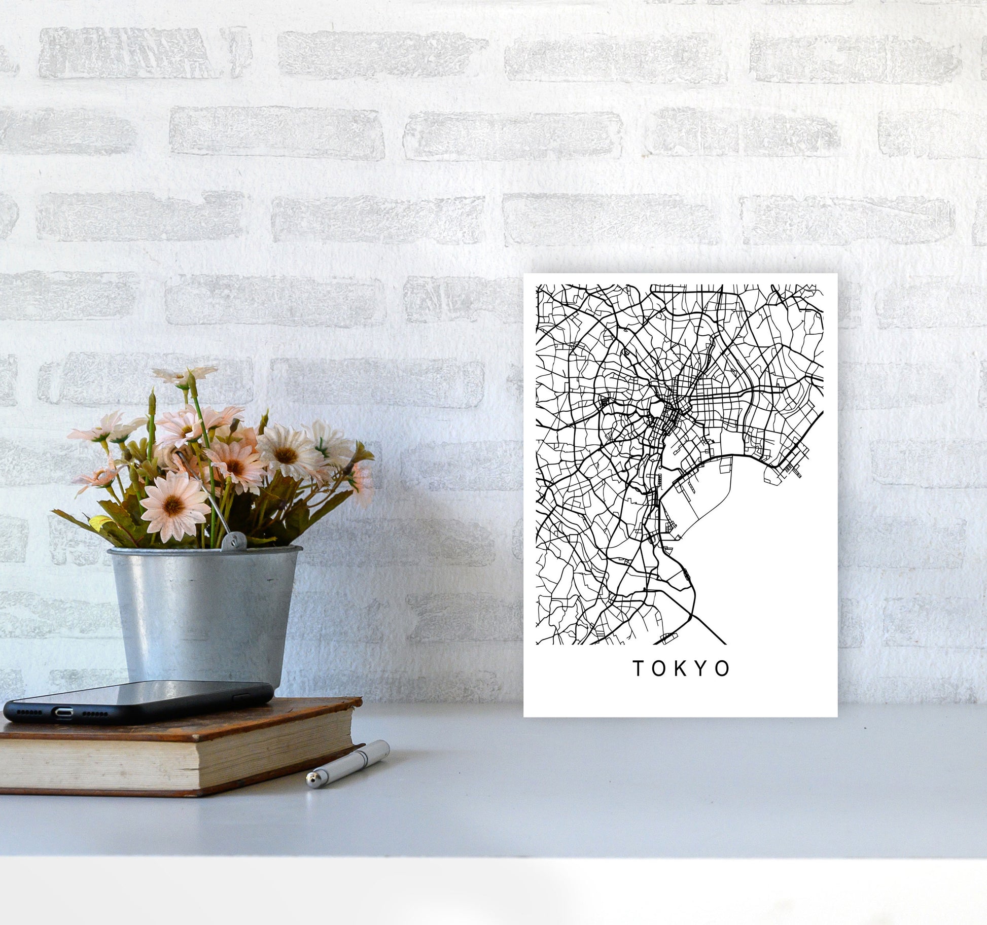 Tokyo Map Art Print by Pixy Paper A4 Black Frame