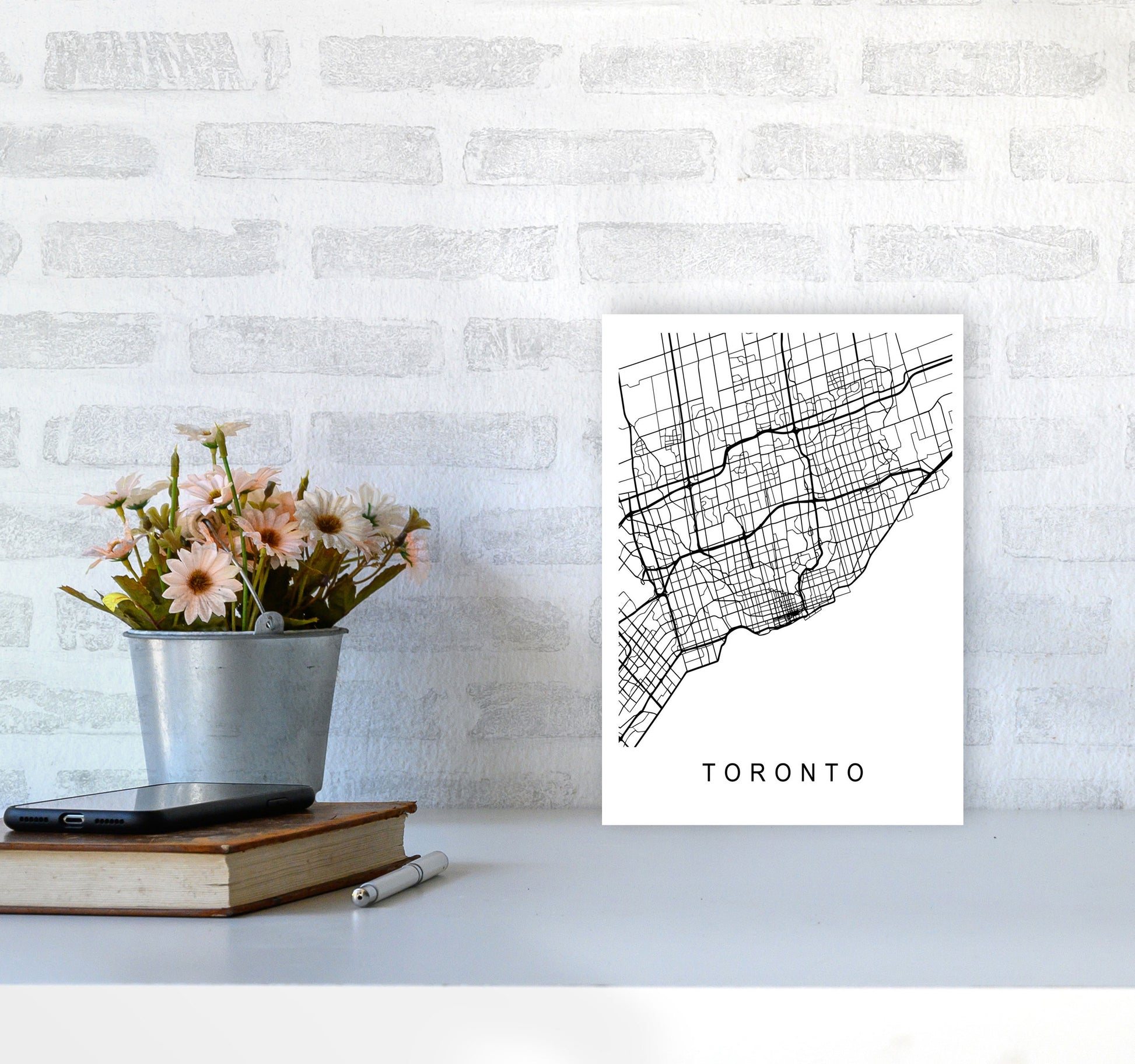Toronto Map Art Print by Pixy Paper A4 Black Frame