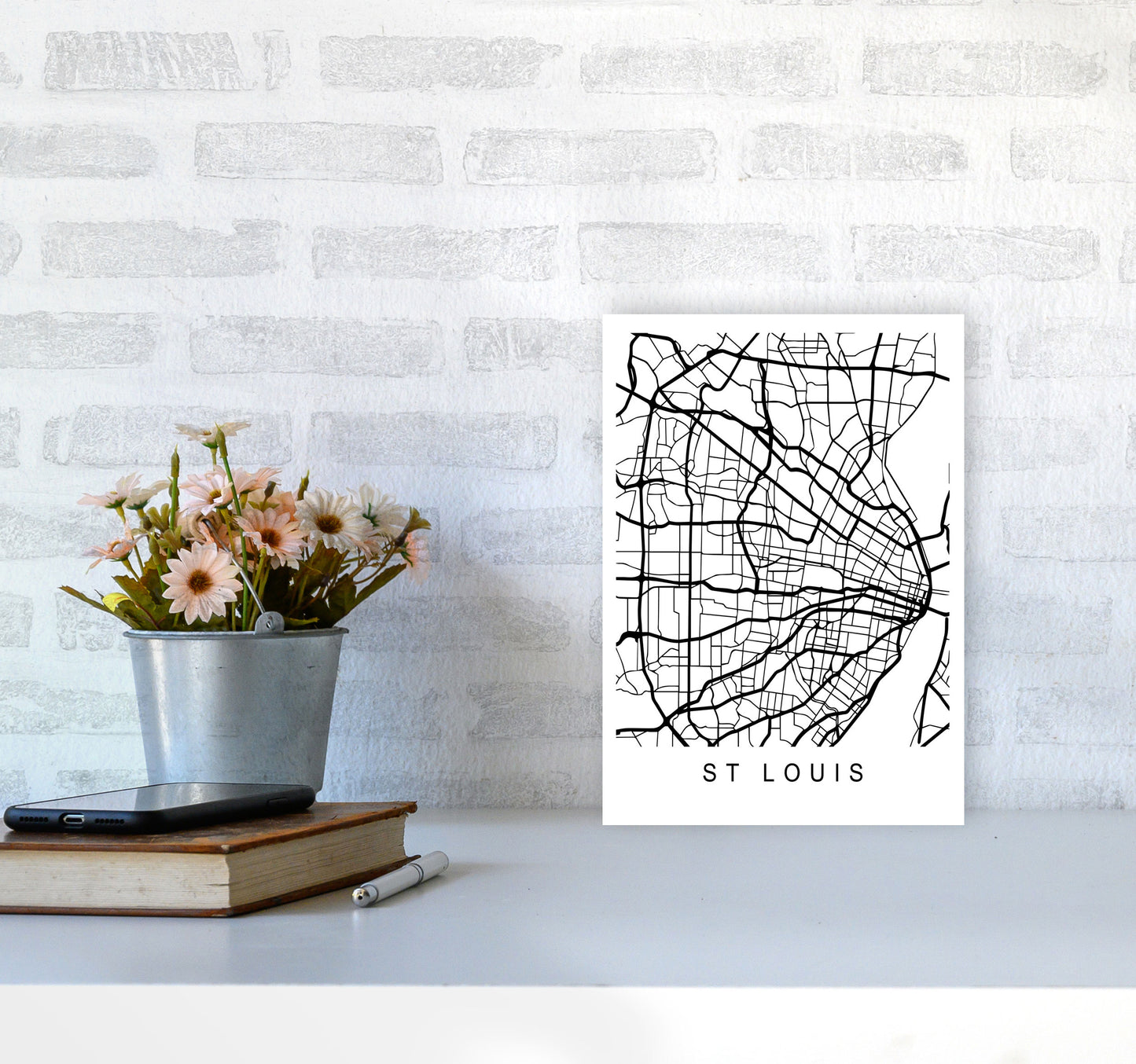 St Louis Map Art Print by Pixy Paper A4 Black Frame