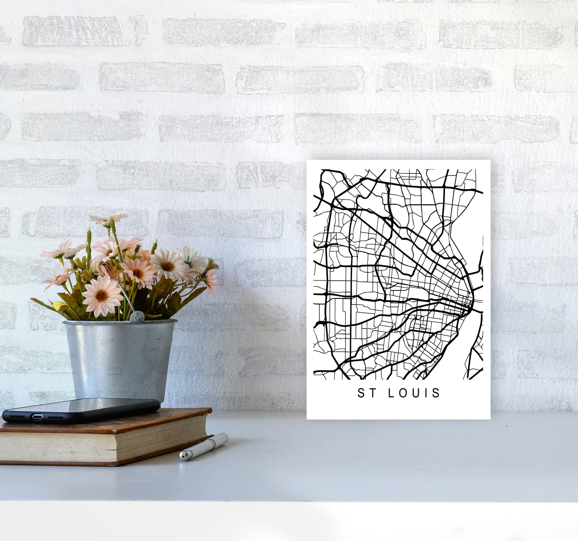 St Louis Map Art Print by Pixy Paper A4 Black Frame