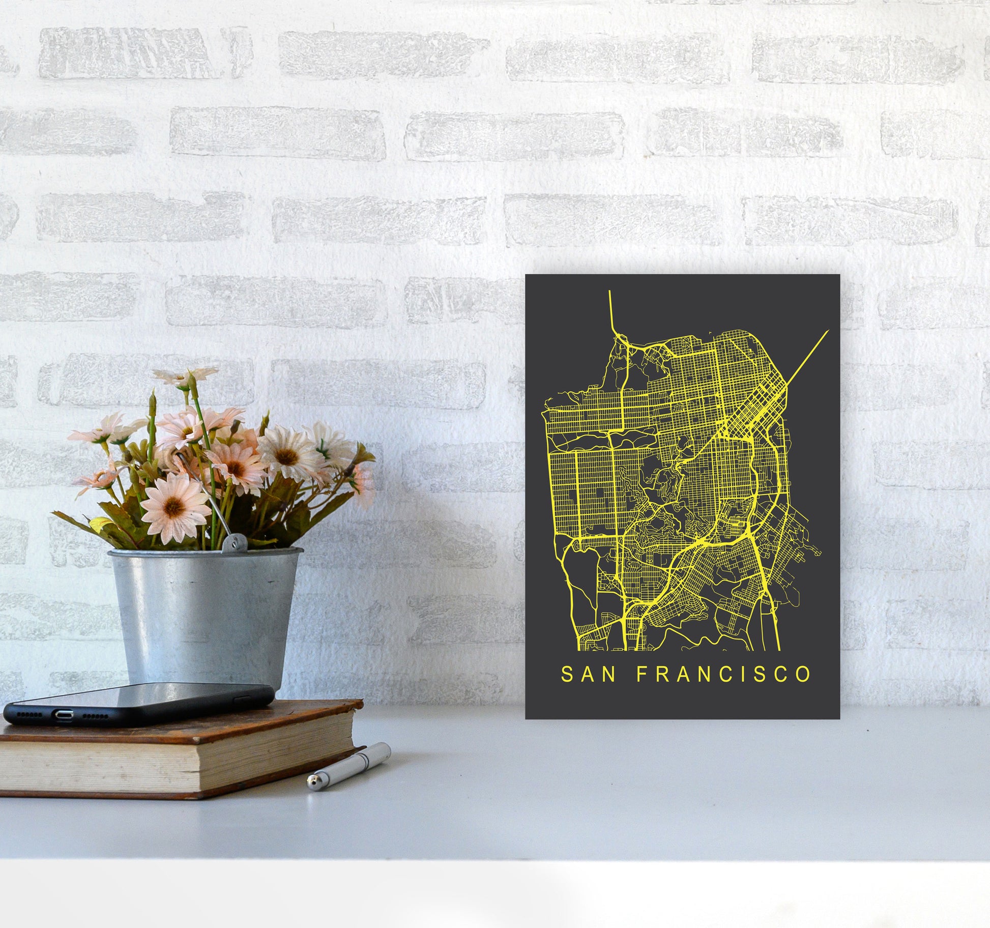 San Francisco Map Neon Art Print by Pixy Paper A4 Black Frame