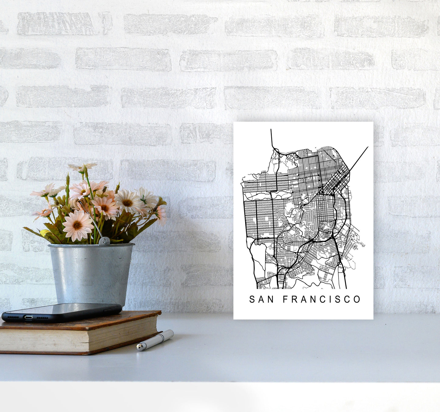 San Francisco Map Art Print by Pixy Paper A4 Black Frame