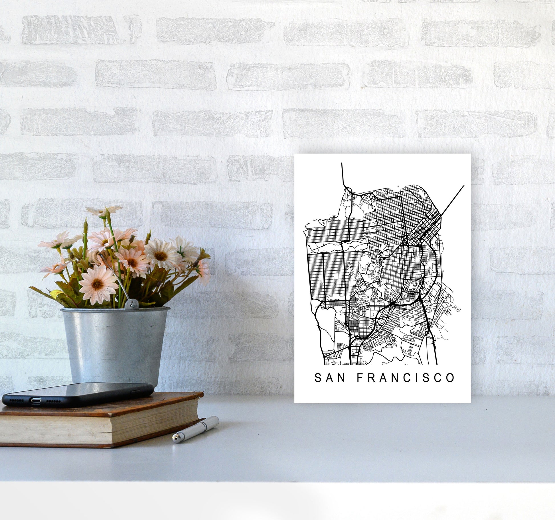 San Francisco Map Art Print by Pixy Paper A4 Black Frame