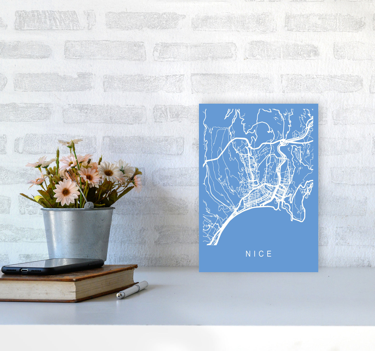 Nice Map Blueprint Art Print by Pixy Paper A4 Black Frame