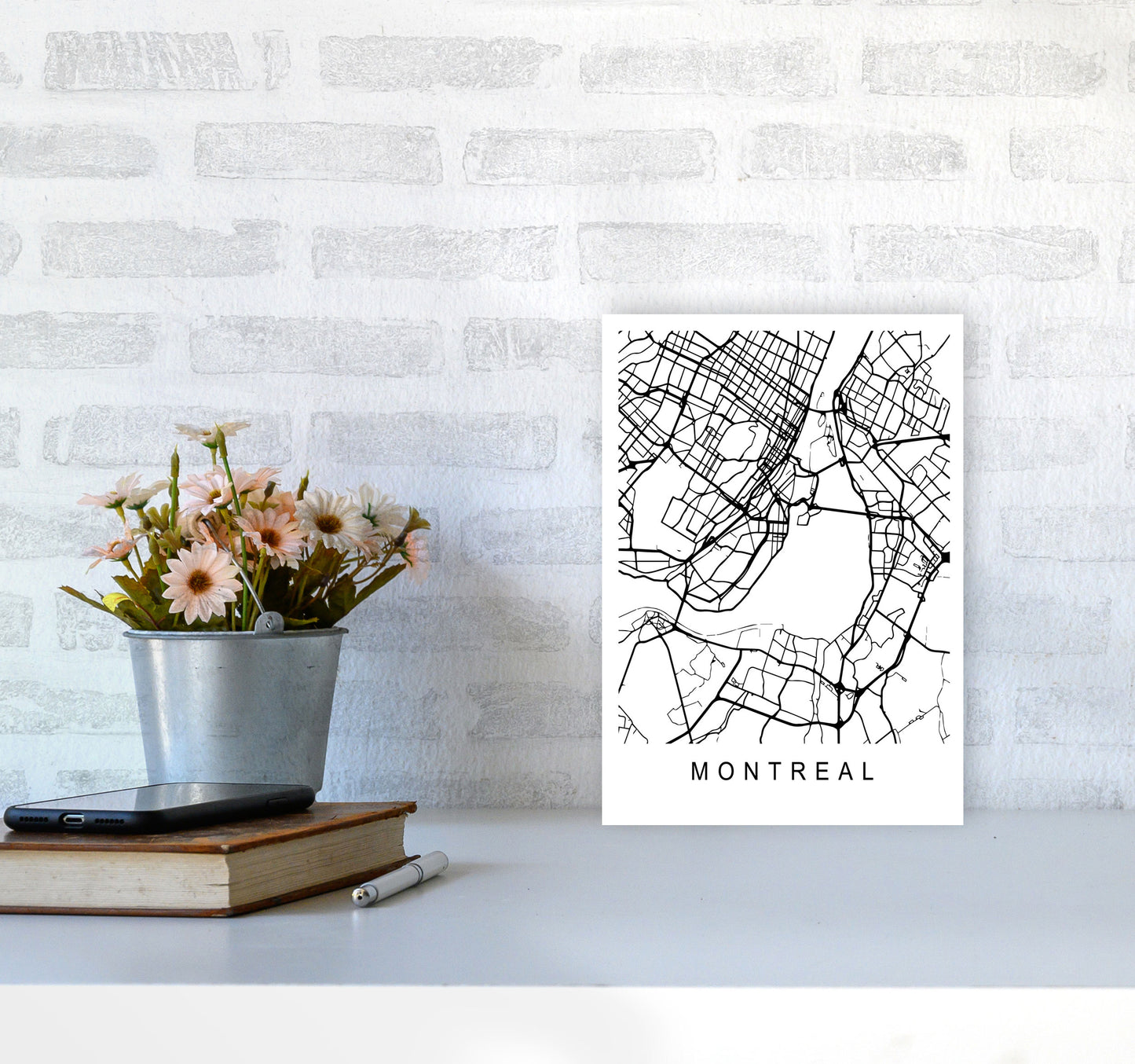 Montreal Map Art Print by Pixy Paper A4 Black Frame
