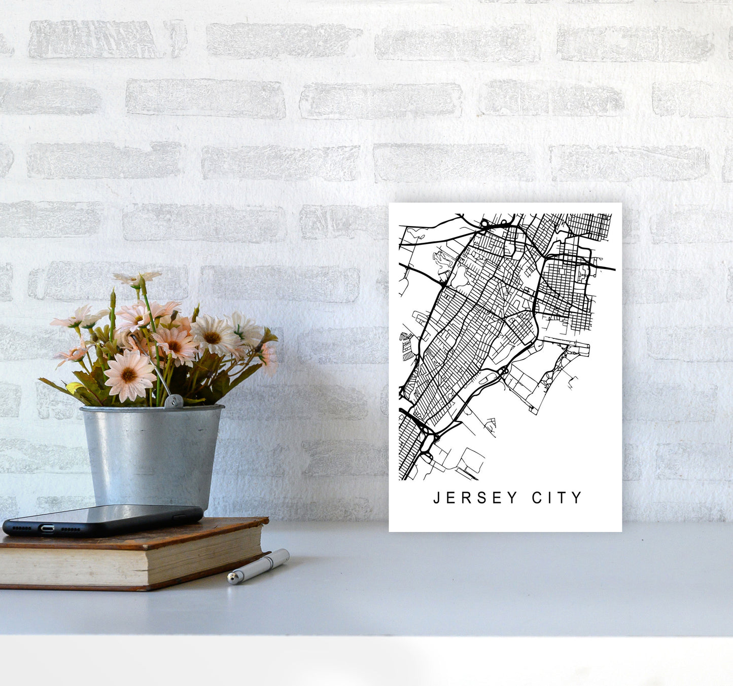 Jersey City Map Art Print by Pixy Paper A4 Black Frame