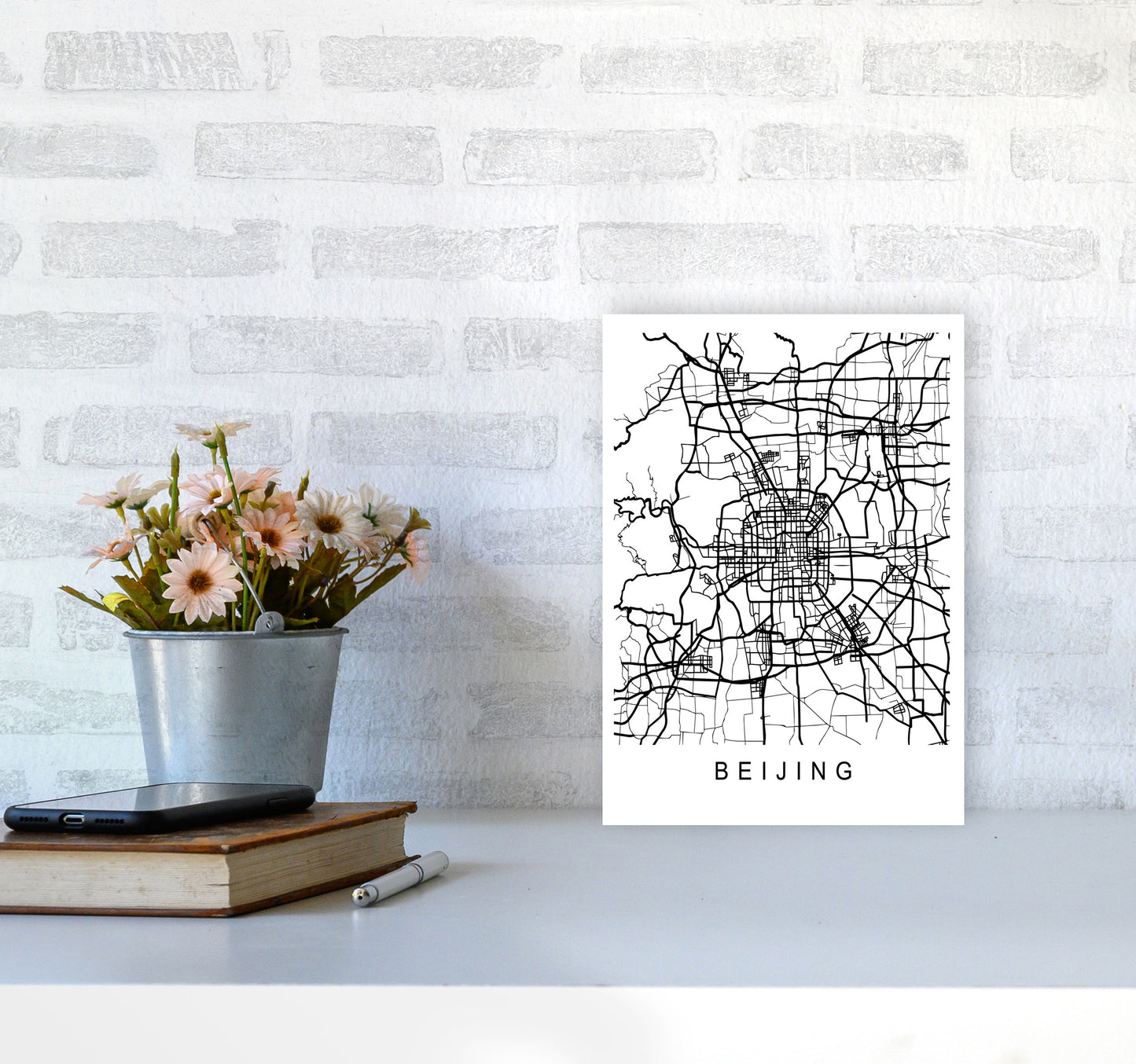 Beijing Map Art Print by Pixy Paper A4 Black Frame