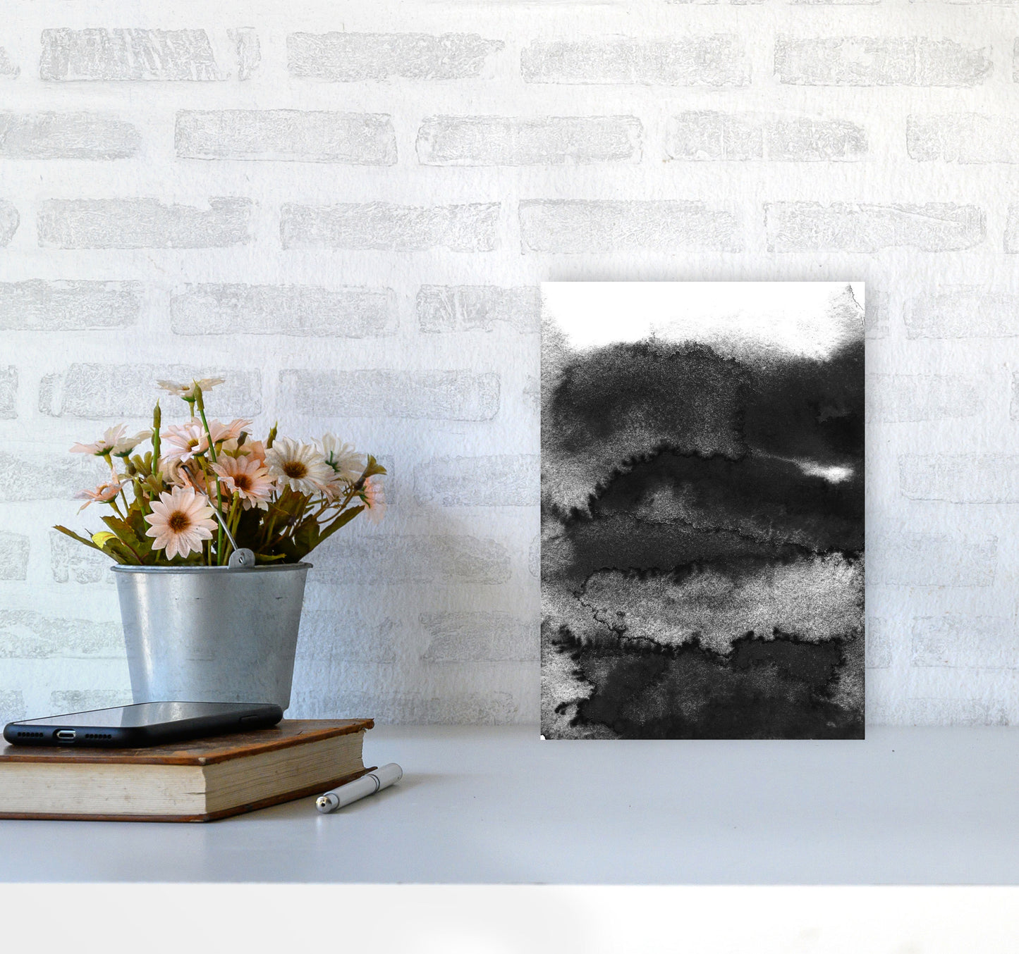 Majestic Monochrome Watercolour 16 Art Print by Pixy Paper A4 Black Frame
